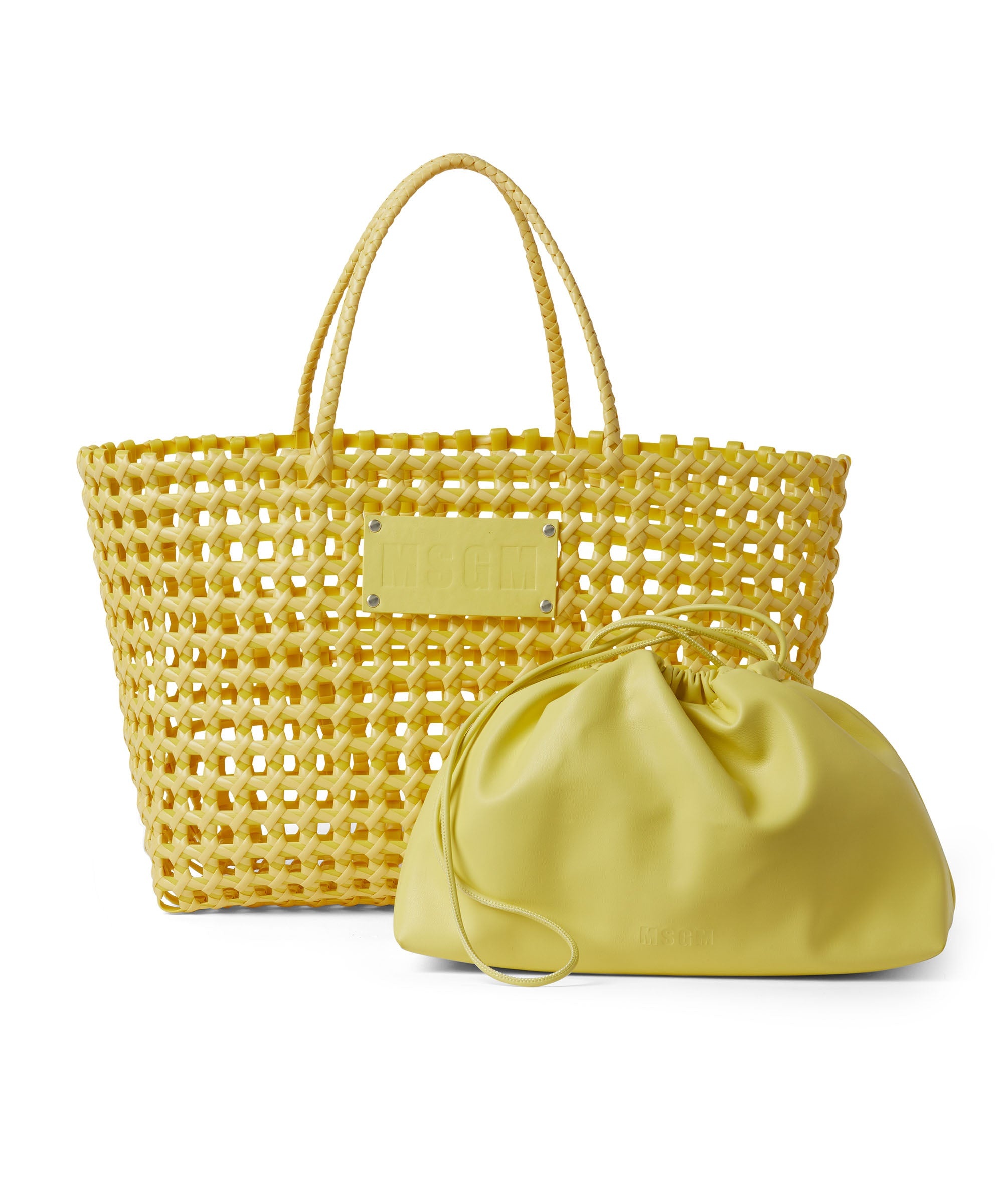 Faux leather basket net bag with accompanying mini pouch - 4