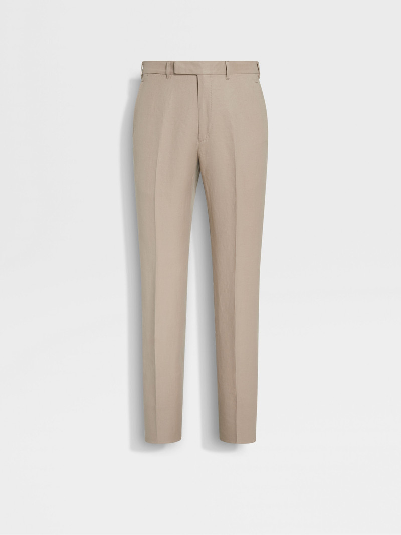 ZEGNA LIGHT TAUPE OASI LINO BLUE FLOWER PANTS outlook