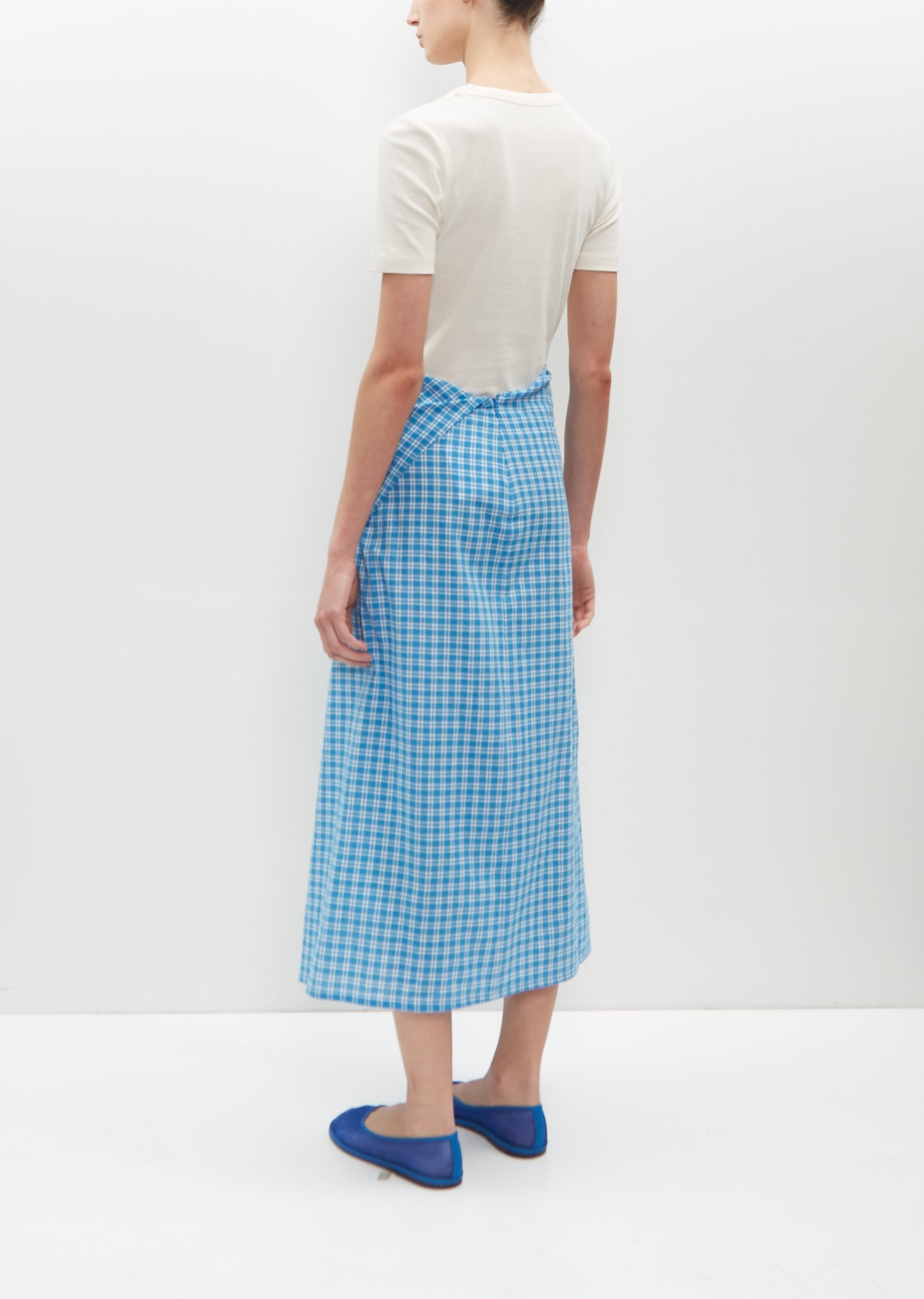 Draped Wrap Skirt — Blue Plaid - 3