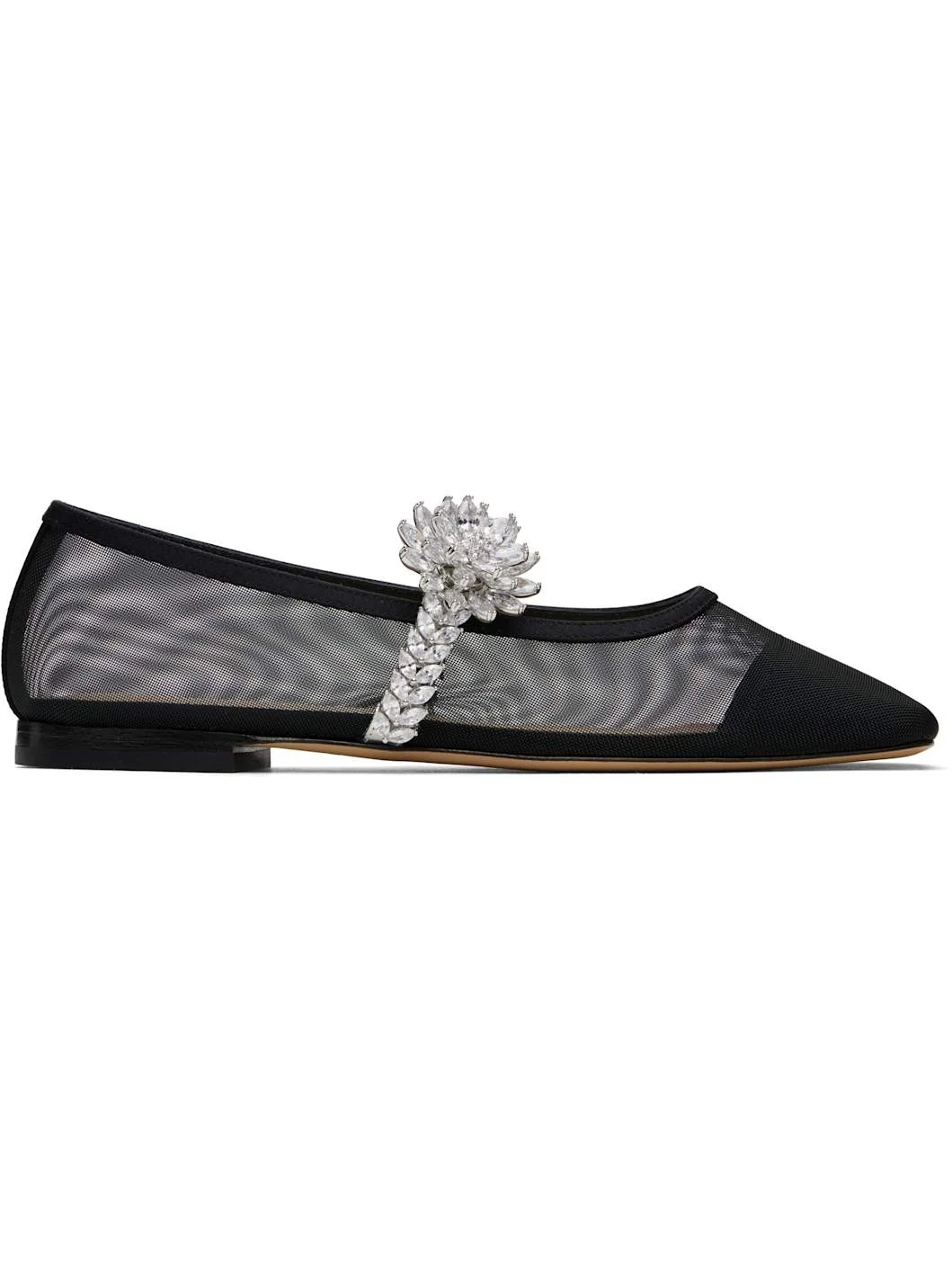 Black Lotus Flower Mesh Ballerina Flats - 1