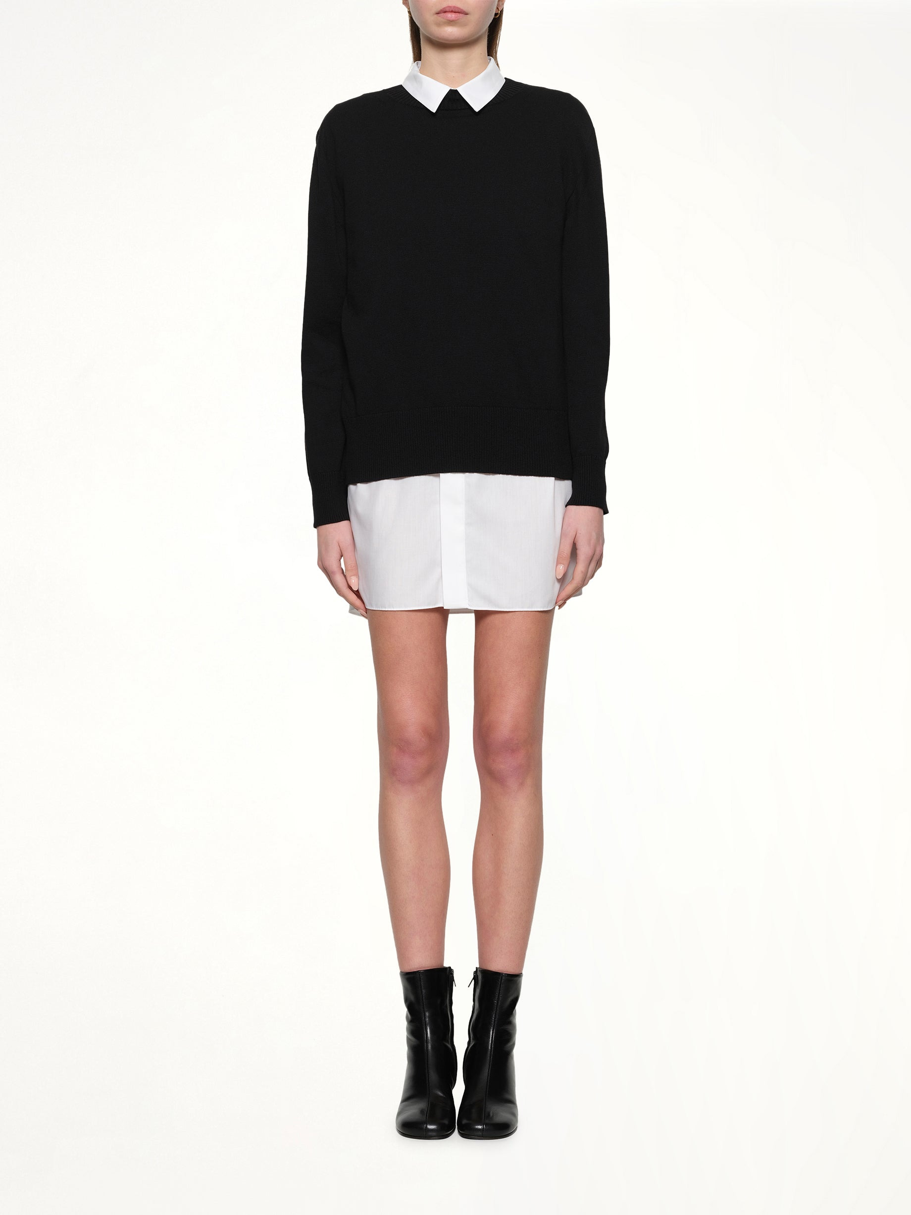 Poplin x Cotton Knit Dress in Black/Off White - 7