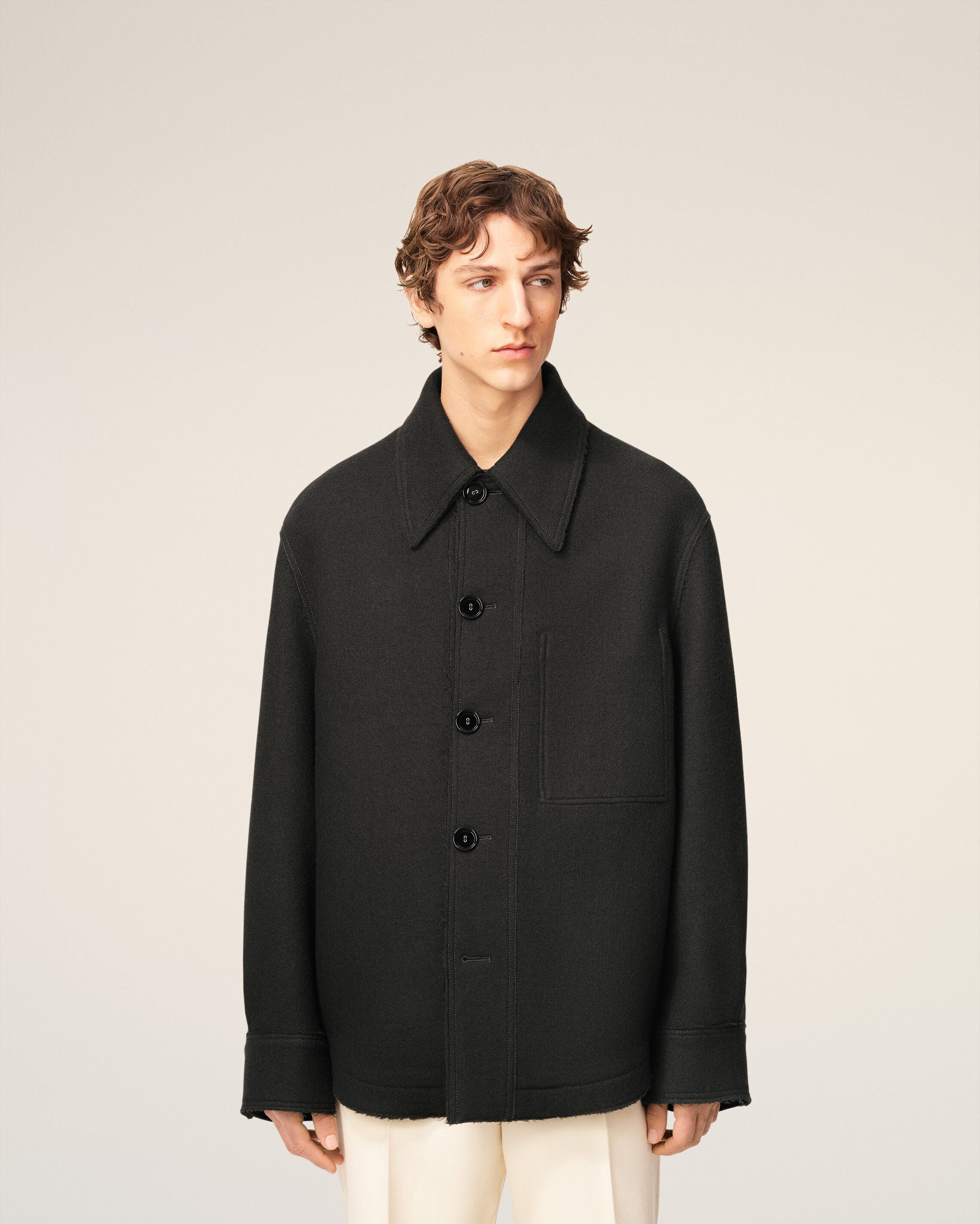 BLACK WOOL BUTTONED JACKET - 3