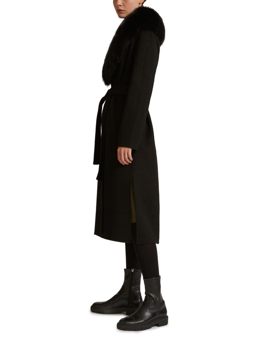 Belted cashmere coat with fox fur collar and lapels - 5