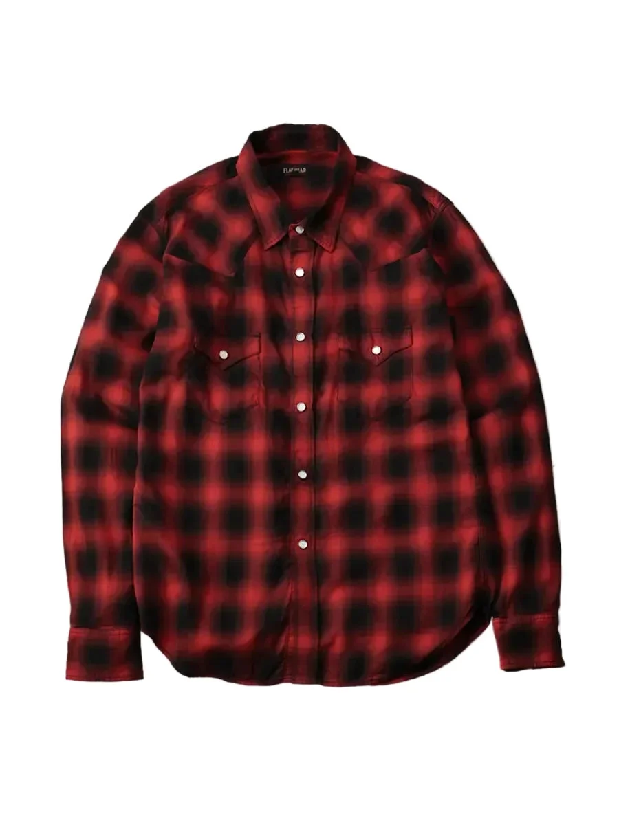 FN-SCW-021L 3oz Ombre Check Western Shirt Red - 1
