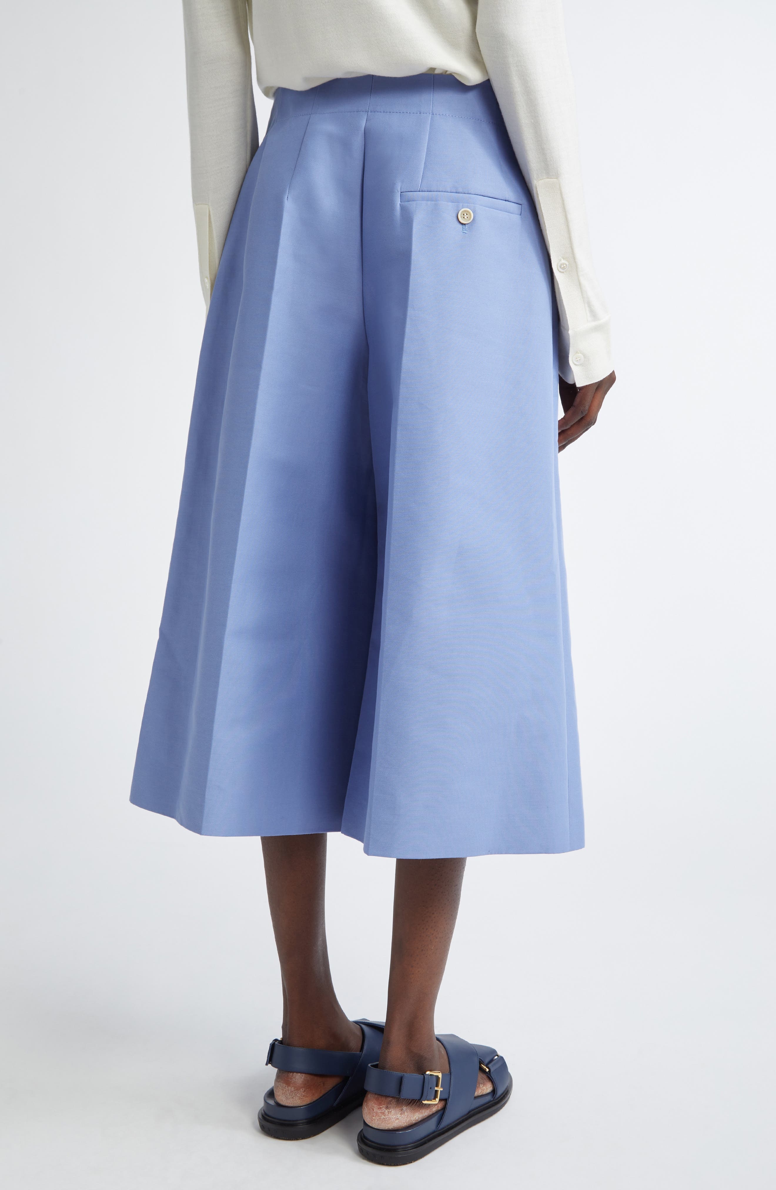 Marni Pleated High Waist Wide Leg Virgin Wool Crop Trousers in Periwinkle at Nordstrom - 3