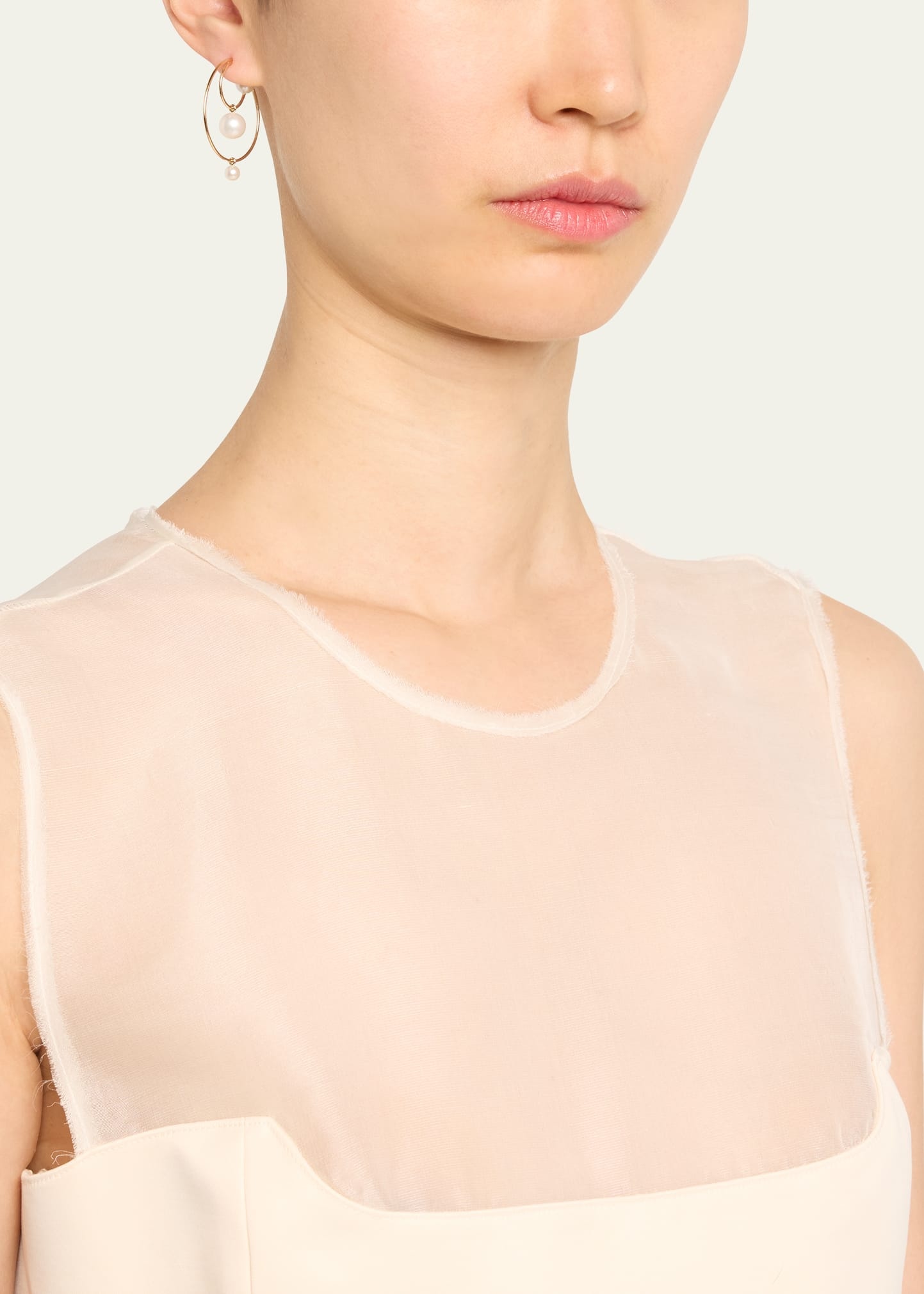 Bain Perle Double Hoop Earring with Freshwater Pearls and 14K Yellow Gold, Single - 2