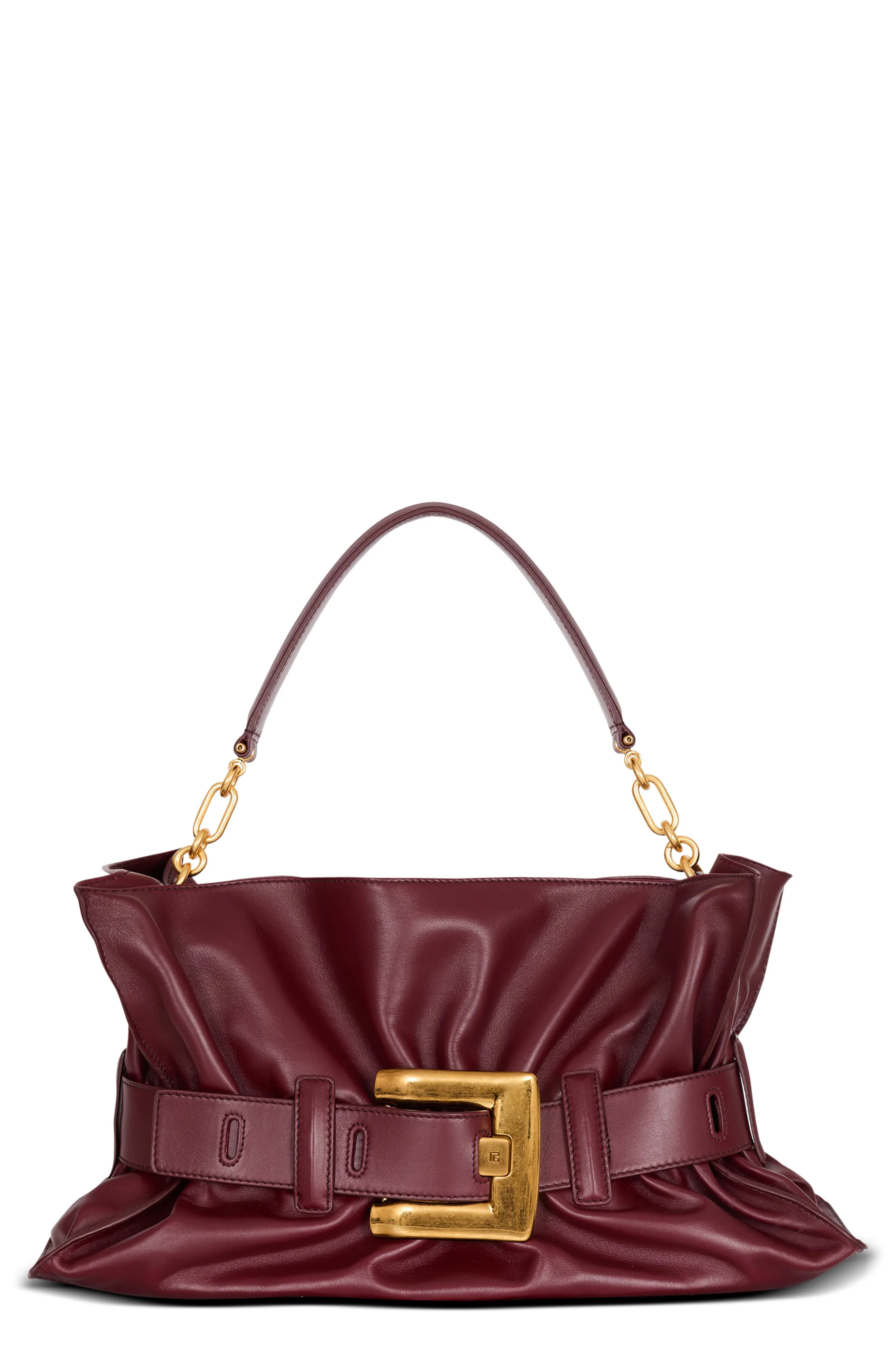 Balmain Medium Anthem Leather Shoulder Bag in 3Ar Eggplant at Nordstrom - 1