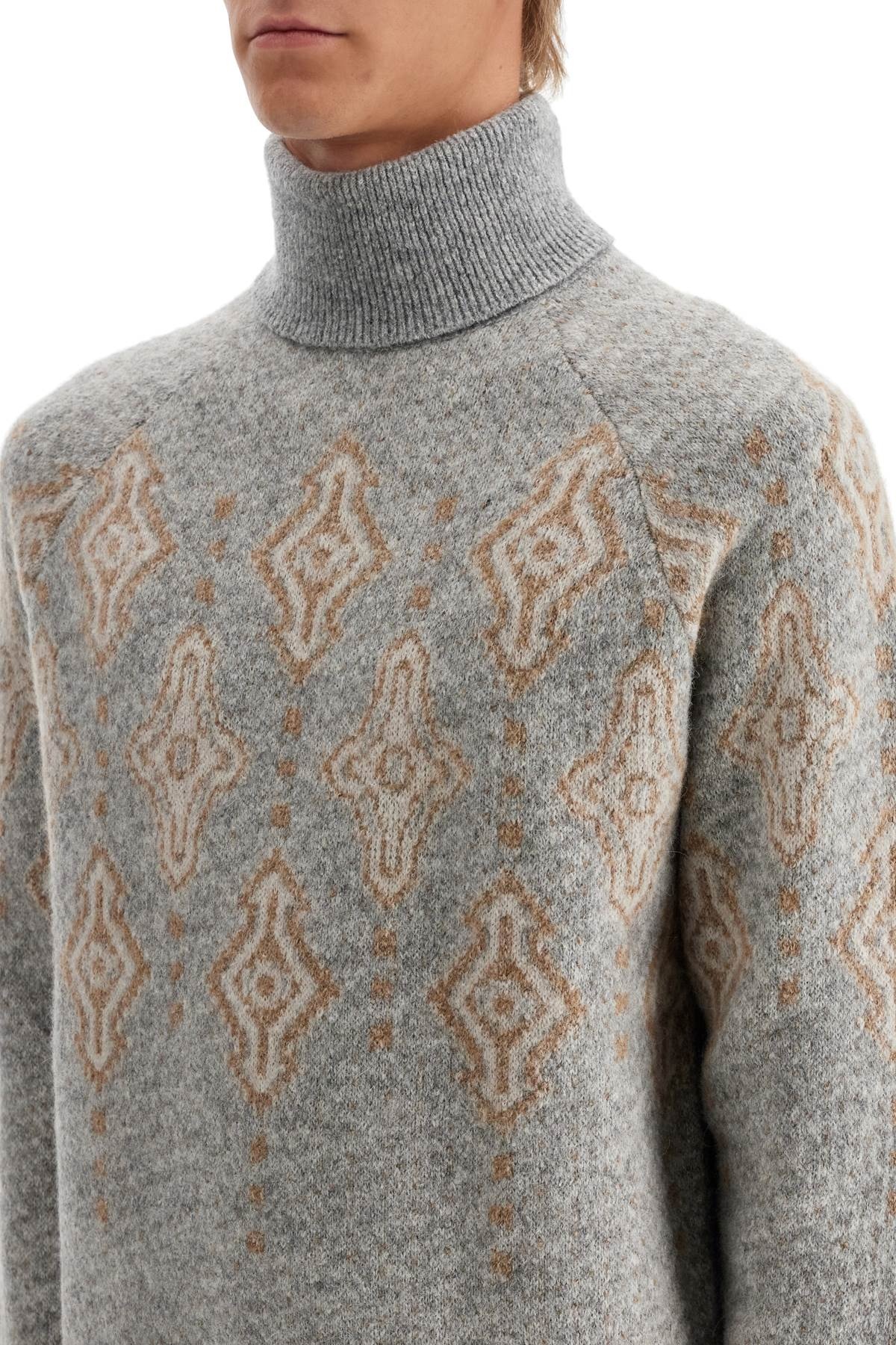 Geometric Jacquard Turtleneck Sweater - 3