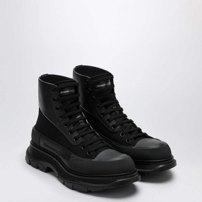 BLACK CANVAS TREAD SLICK BOOTS - 2