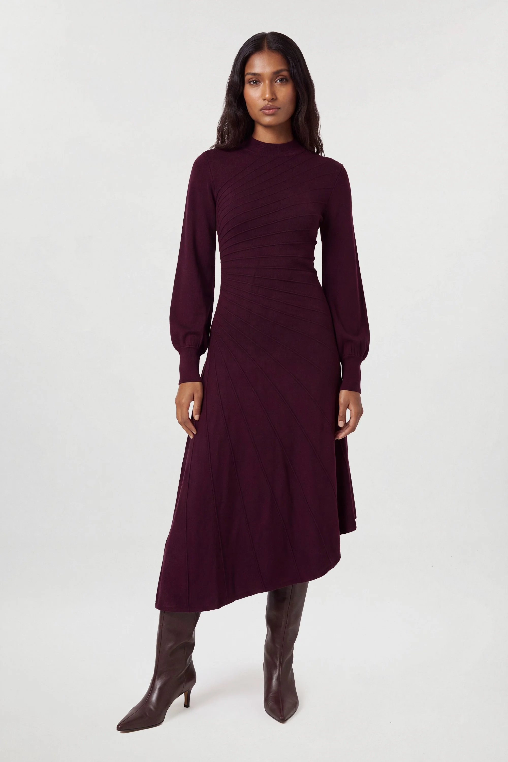 Wool Look Rib Detail Long Sleeve Knitted Dress - 1