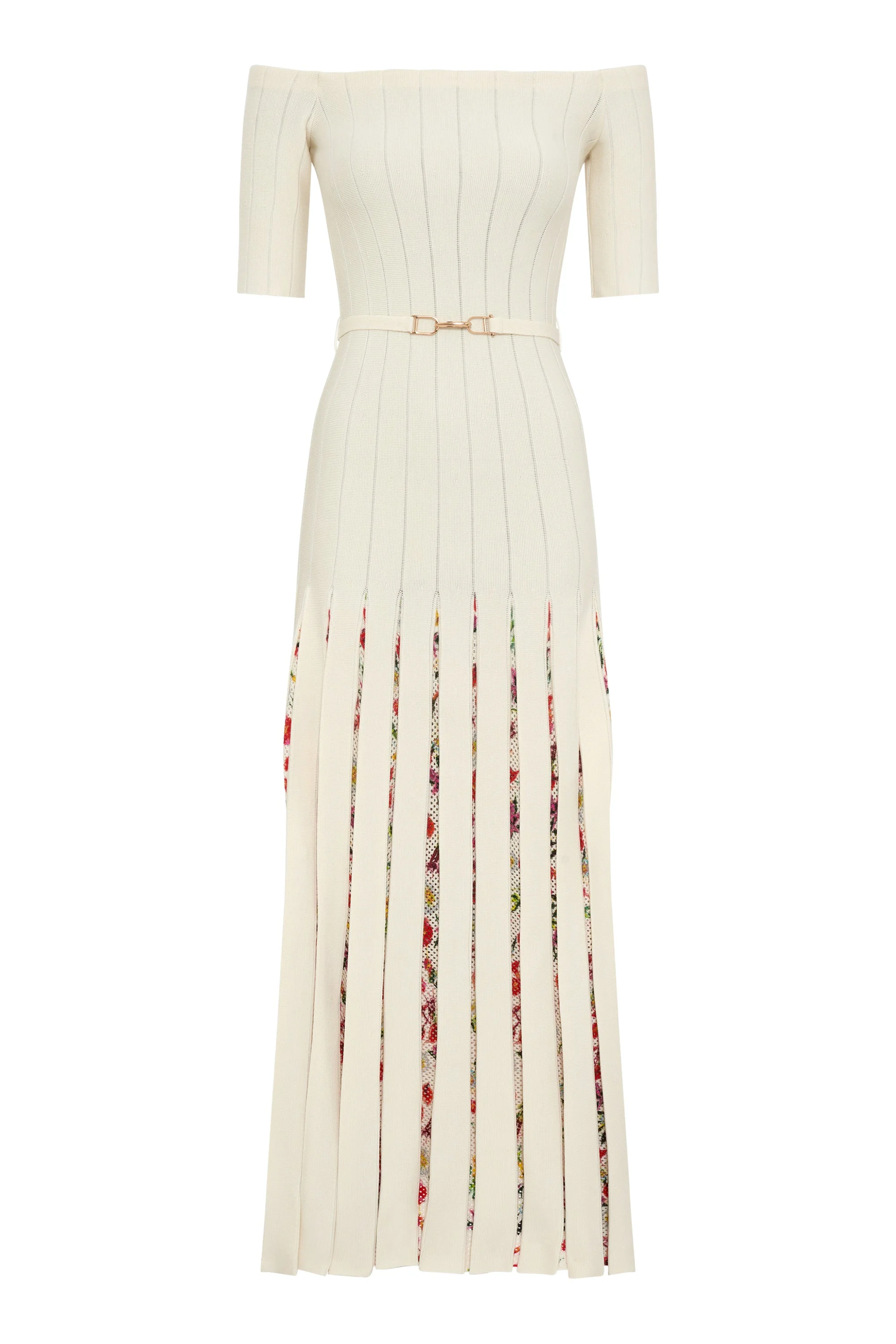 Kurt Knit Pleated Maxi Dress in White Multi Merino Wool - 1