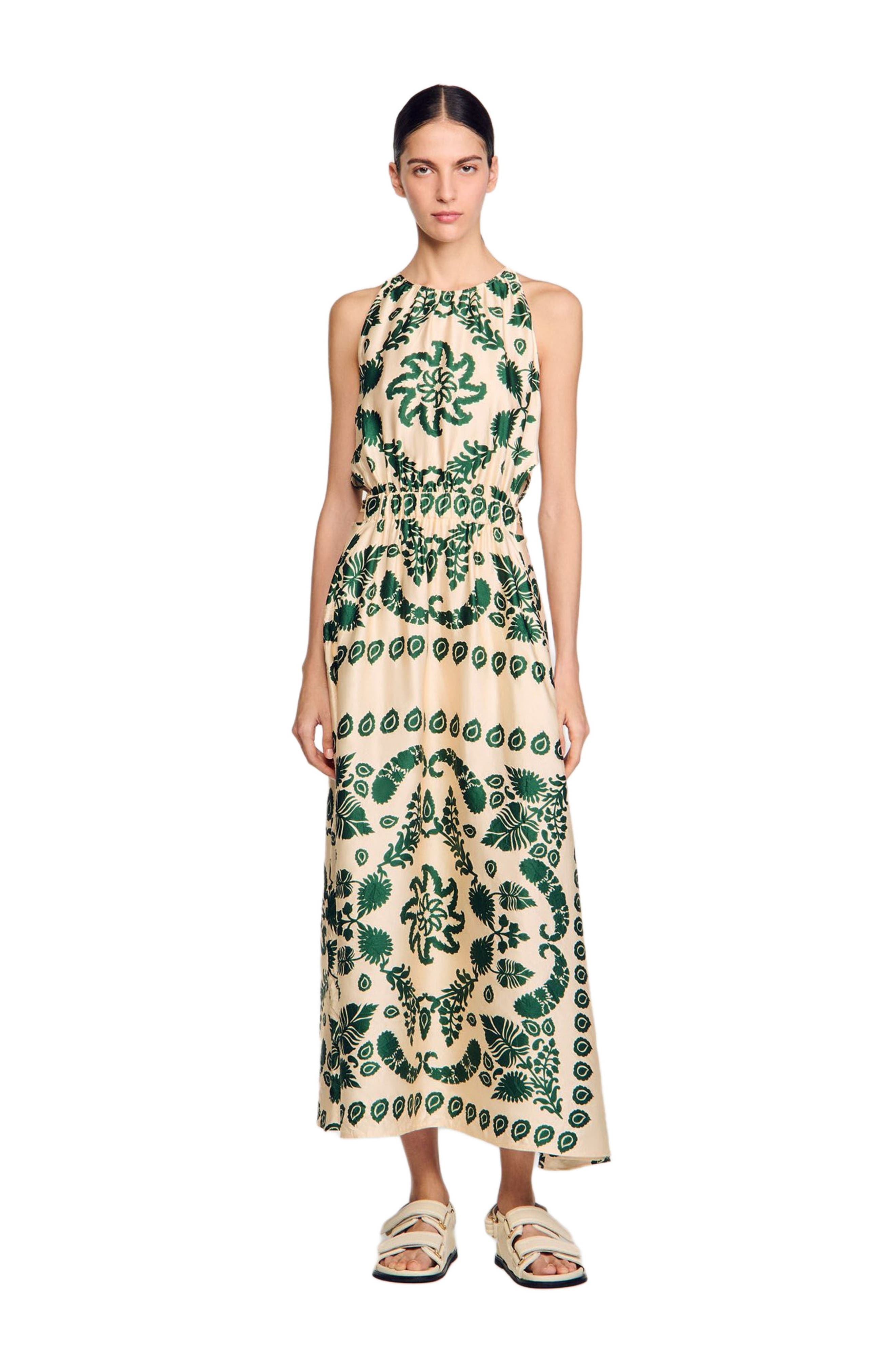 SANDRO Leaf print maxi dress in Ecru /Green at Nordstrom - 1