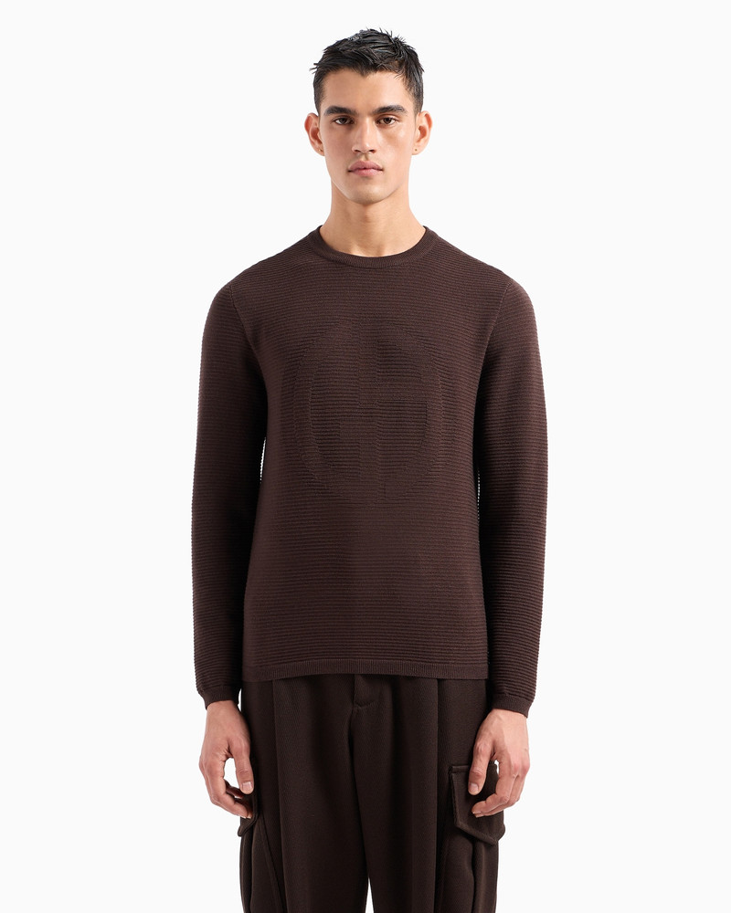 Virgin-wool blend crew-neck jumper with jacquard logo 2
