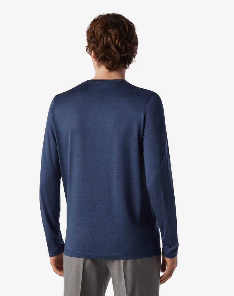 CORNELIANI Light blue crew neck silk and cotton t-shirt outlook