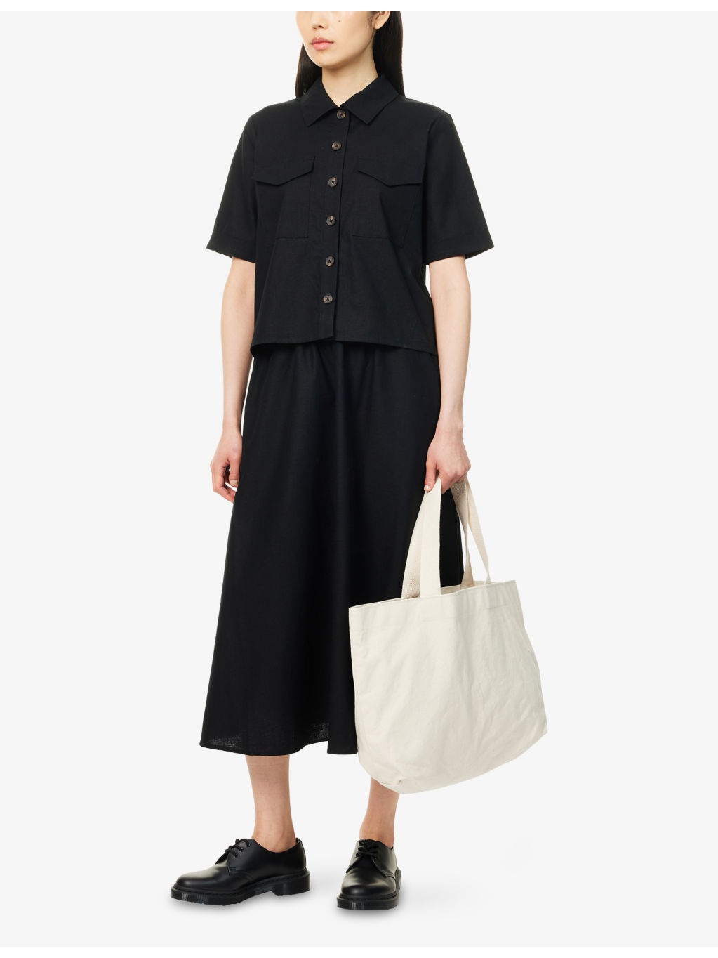 Elsie Flared Cotton And Linen Midi Skirt - 2
