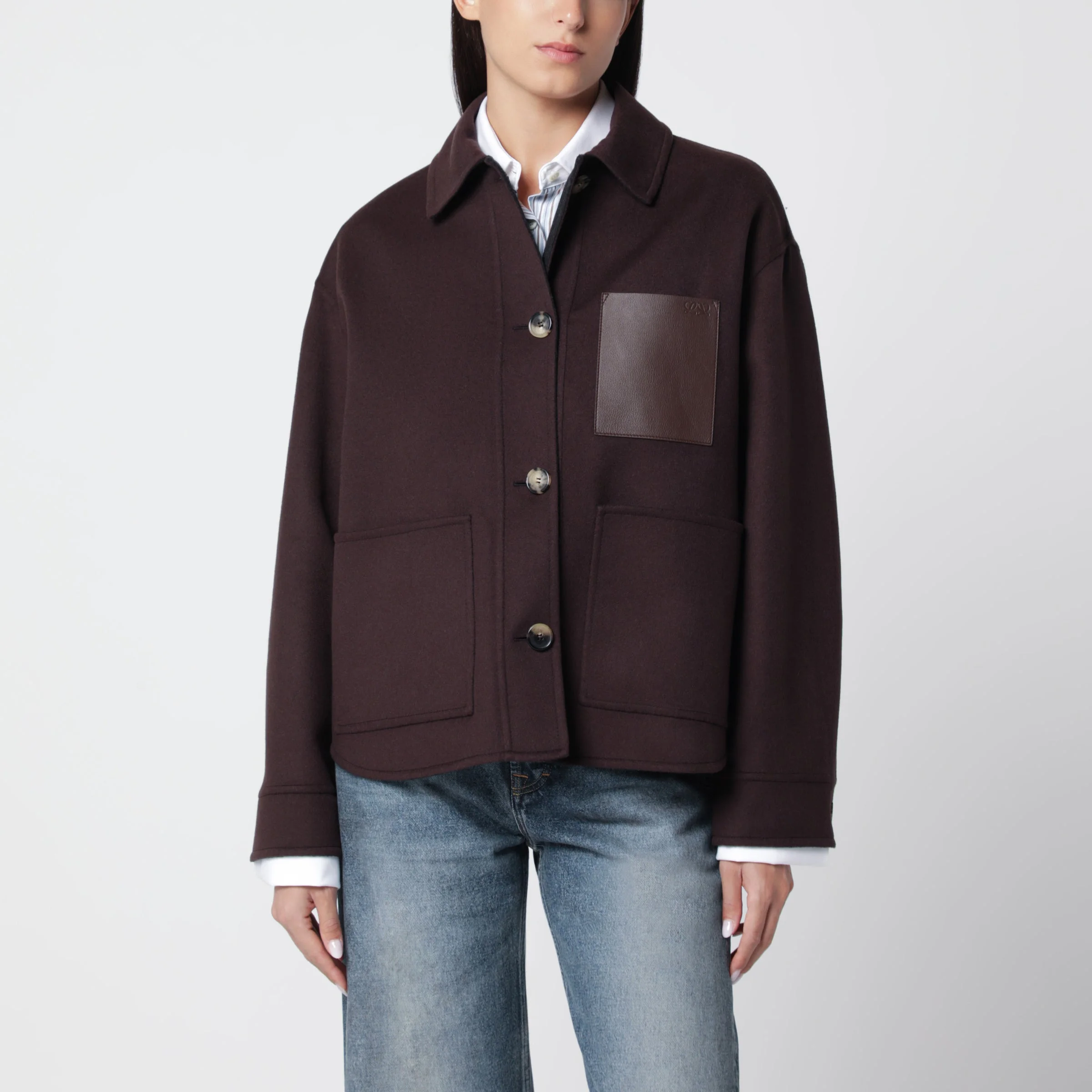 Brown/grey wool and cashmere workwear jacket - 1