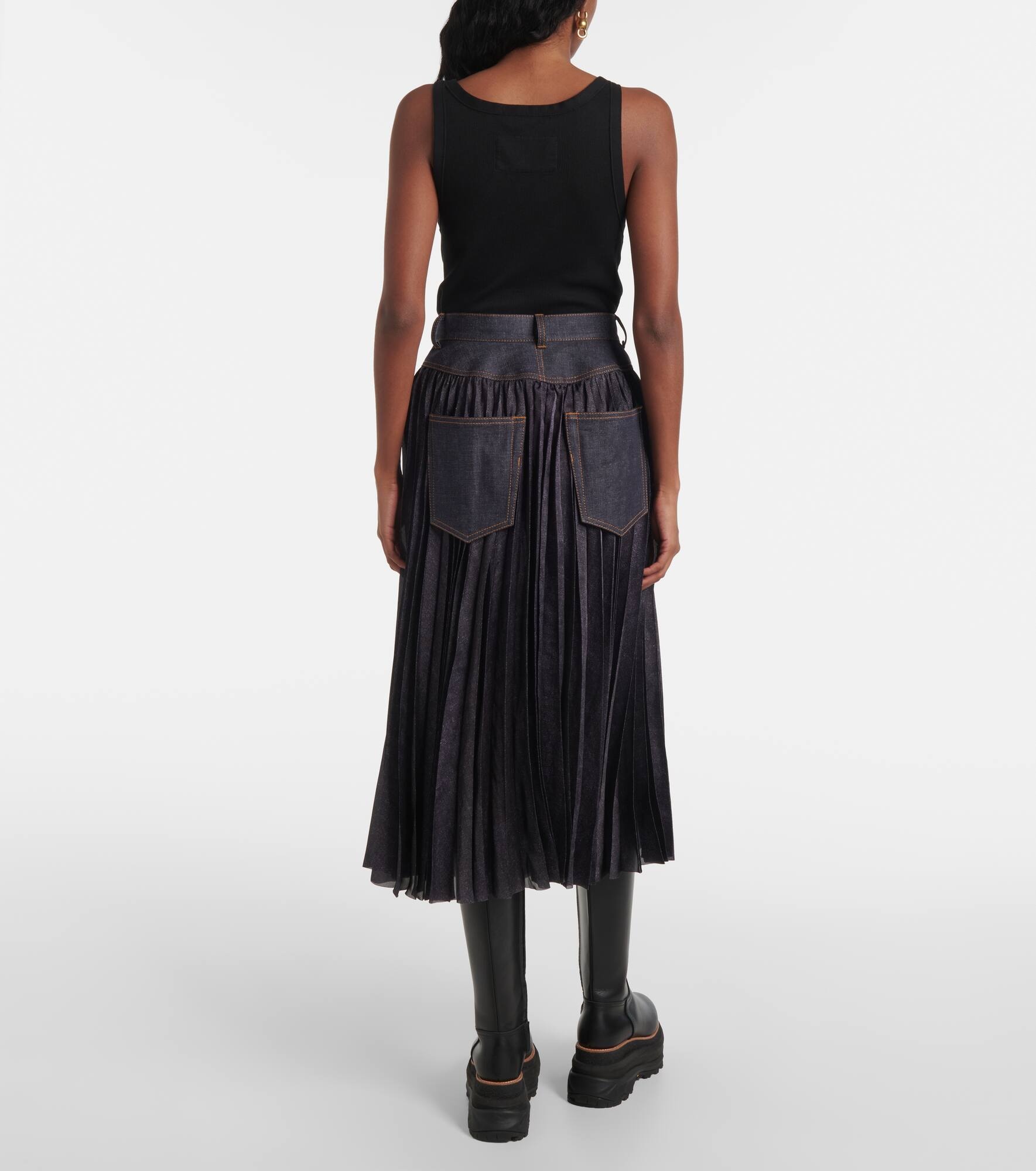 Denim pleated midi skirt - 3