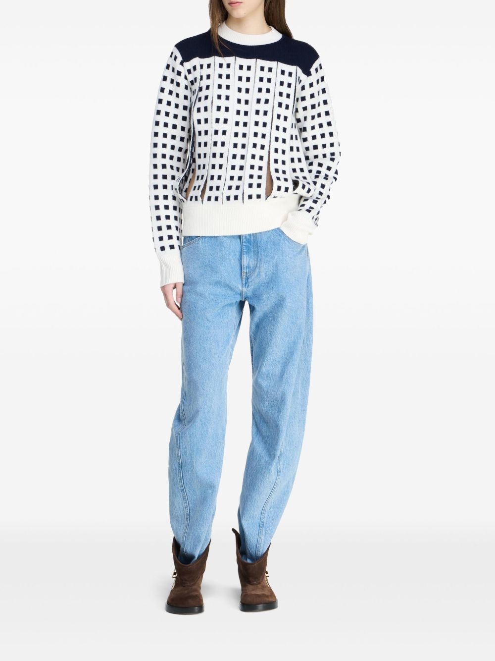 jacquard slit sweater - 2