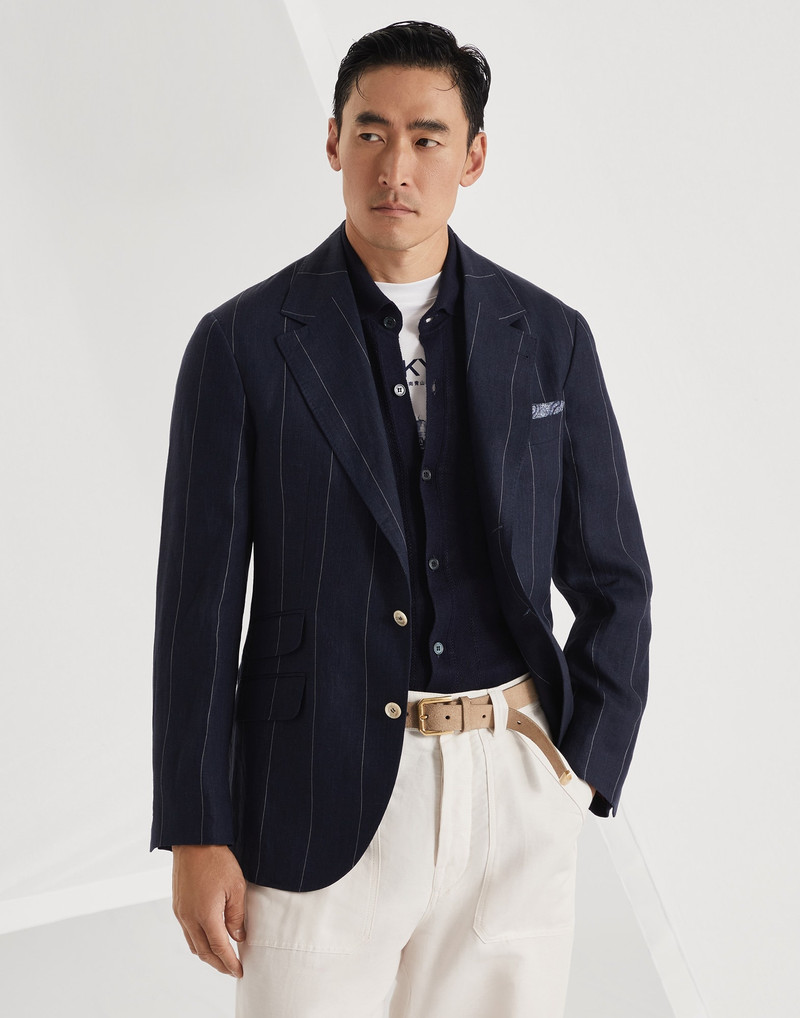Linen wide chalk stripe deconstructed Cavallo blazer 1