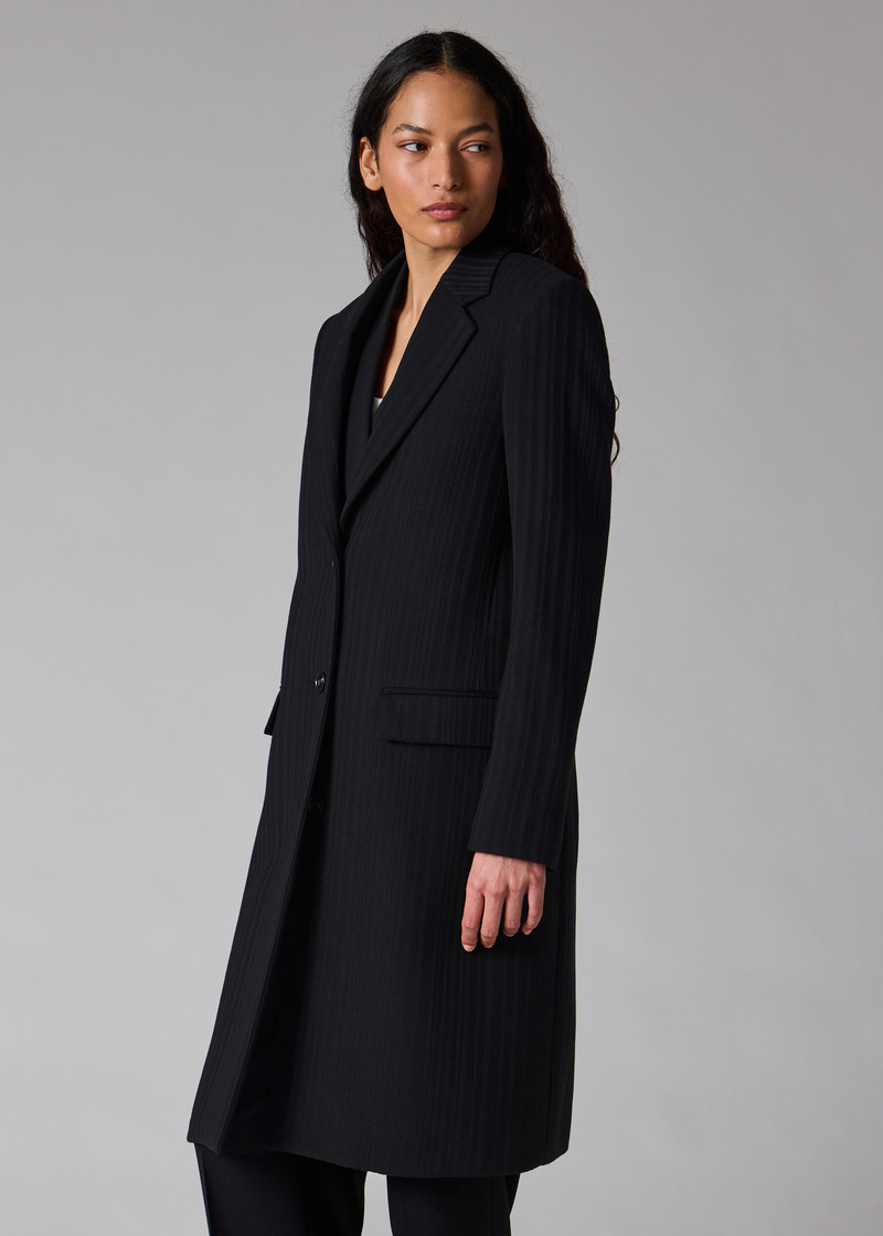 Women's Dark Navy 'Shadow Stripe' Cashmere-Blend Epsom Coat 8