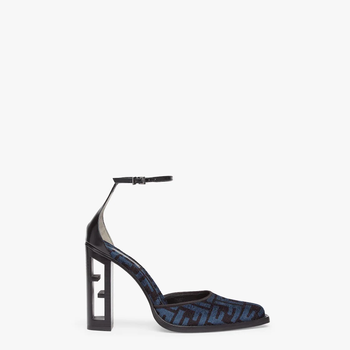 Blue, high-heeled FF chenille court shoes - 1