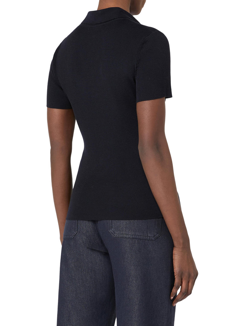 Women's Rib Knit Wool Polo Shirt - Ultramarine 4