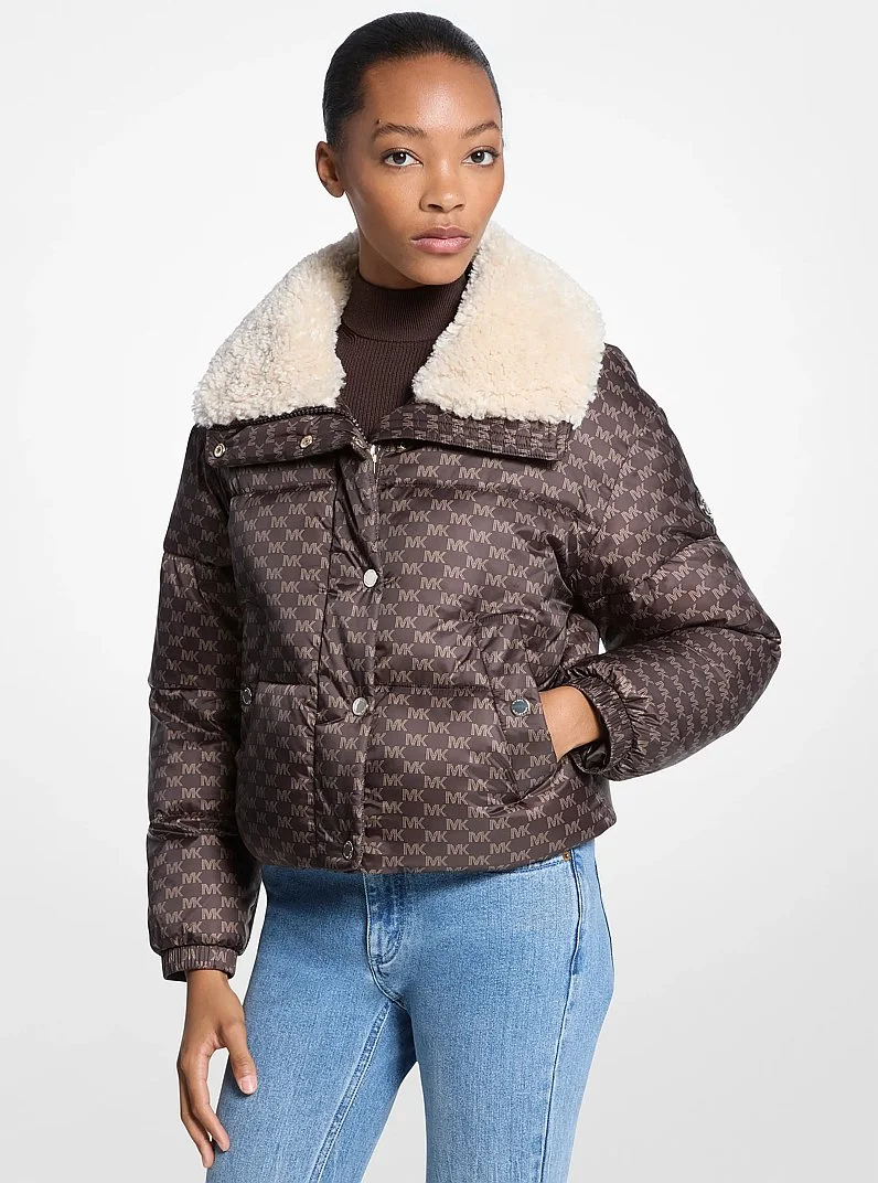 Logo Print and Sherpa Puffer Jacket - 1