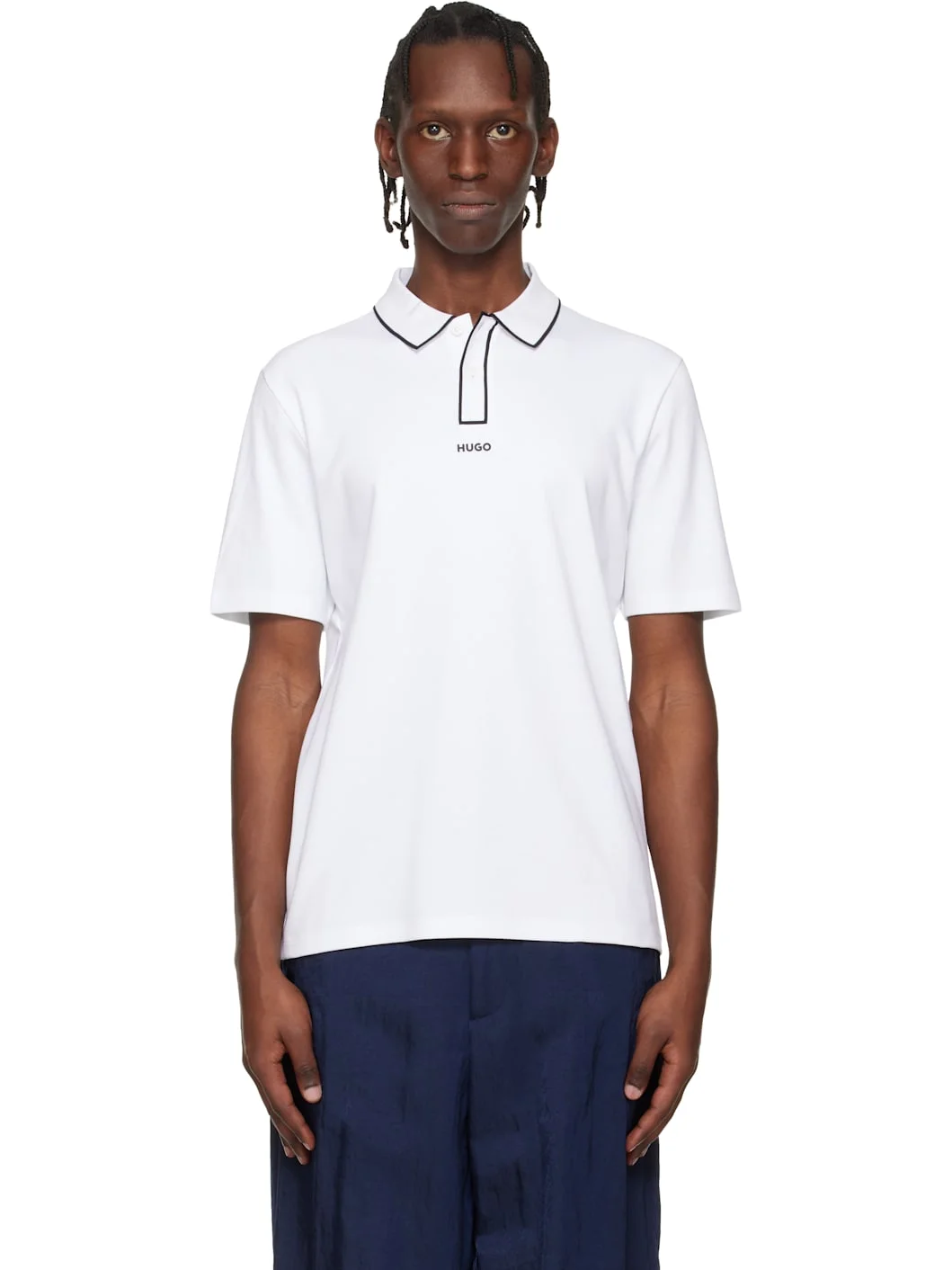 White Cotton-Jersey Contrast Edges Polo - 1