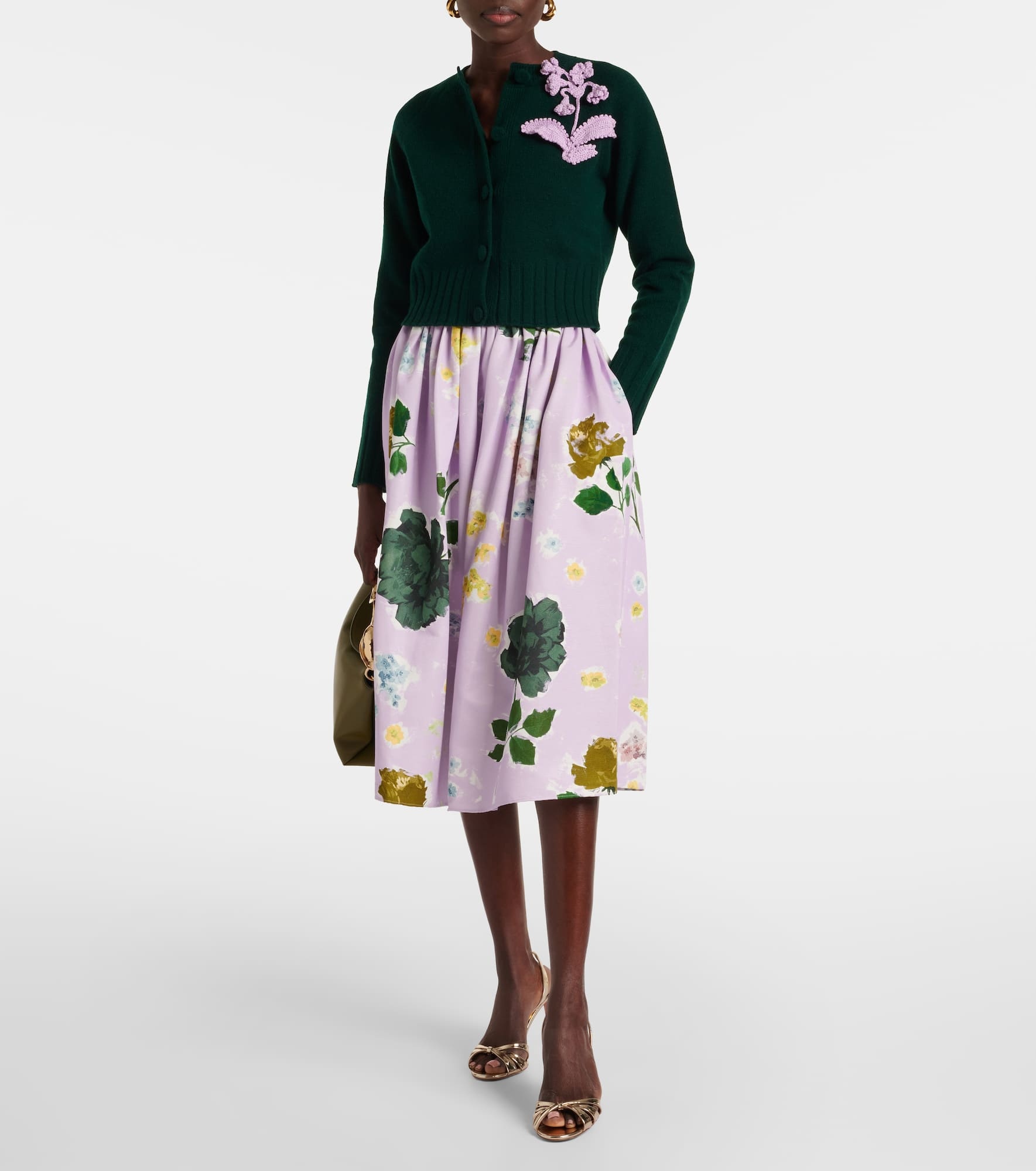 Floral cotton-blend midi skirt - 2