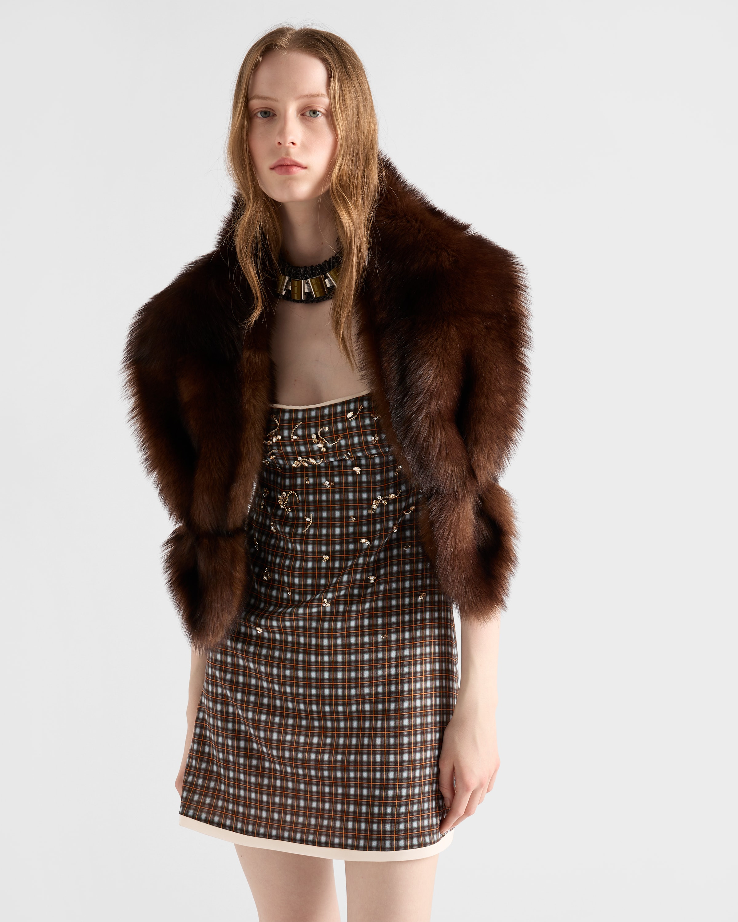 Embellished checked georgette mini-dress - 4