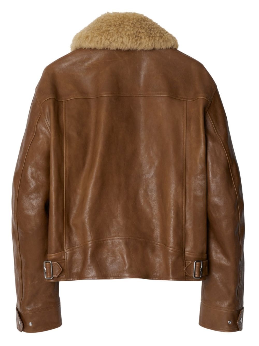 shearling-collar leather jacket - 6