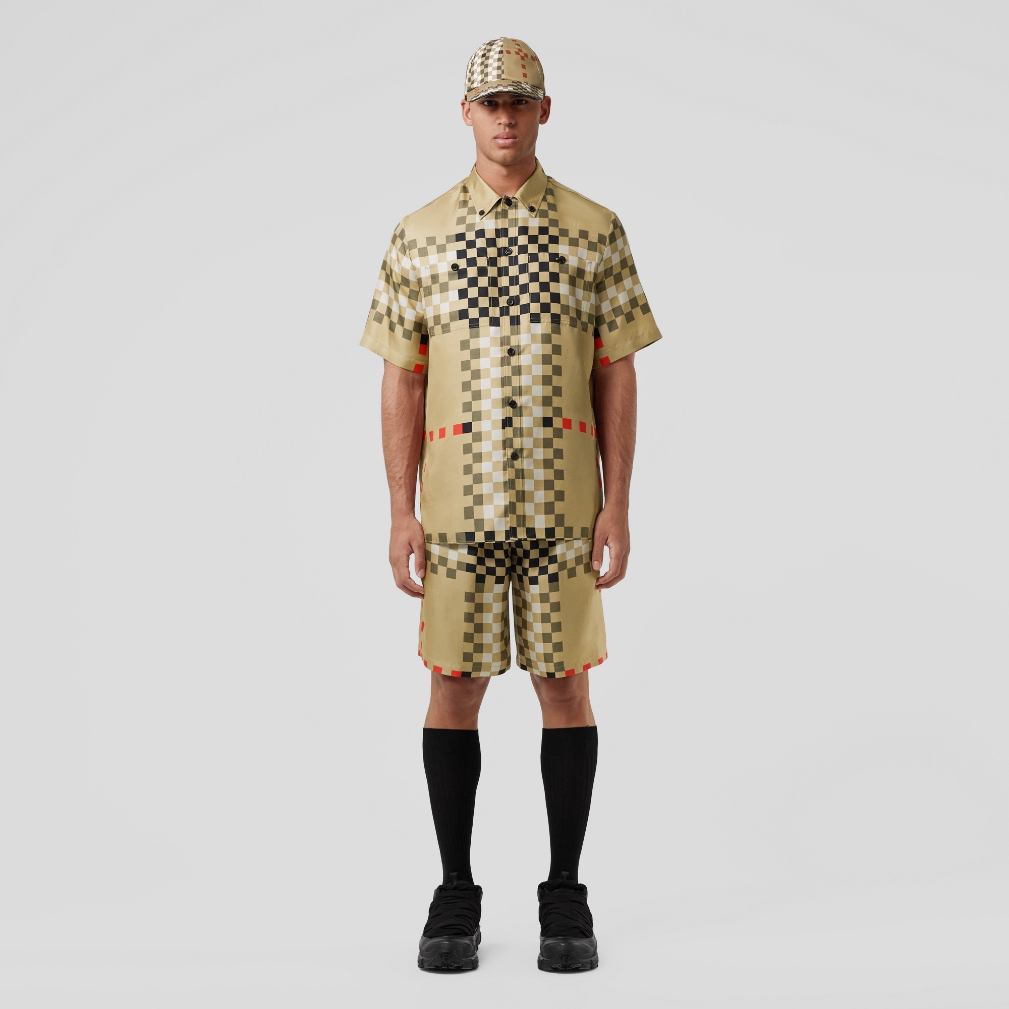 Short-sleeve Pixel Check Silk Shirt - 4