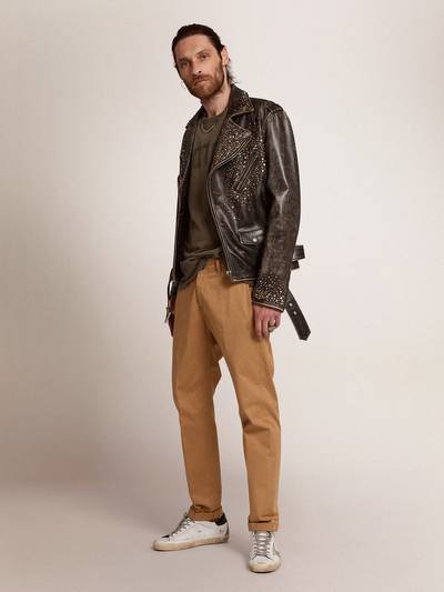 Golden Goose Men's leather biker jacket with hammered studs and adhesive tape outlook