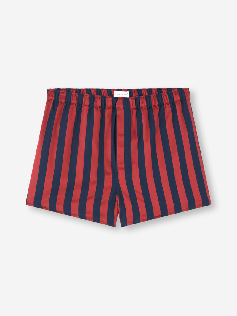 Derek Rose Men's Modern Fit Boxers Royal Cotton Navy Blue & Red Stripe outlook