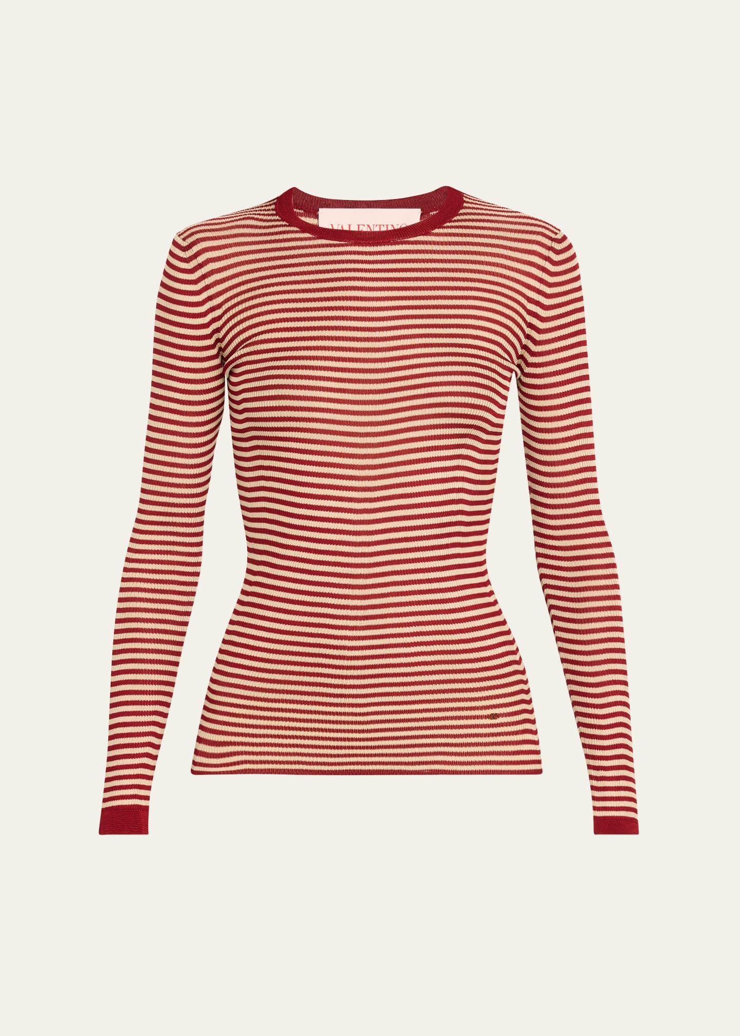 Striped Silk Knit Long-Sleeve Sweater - 1