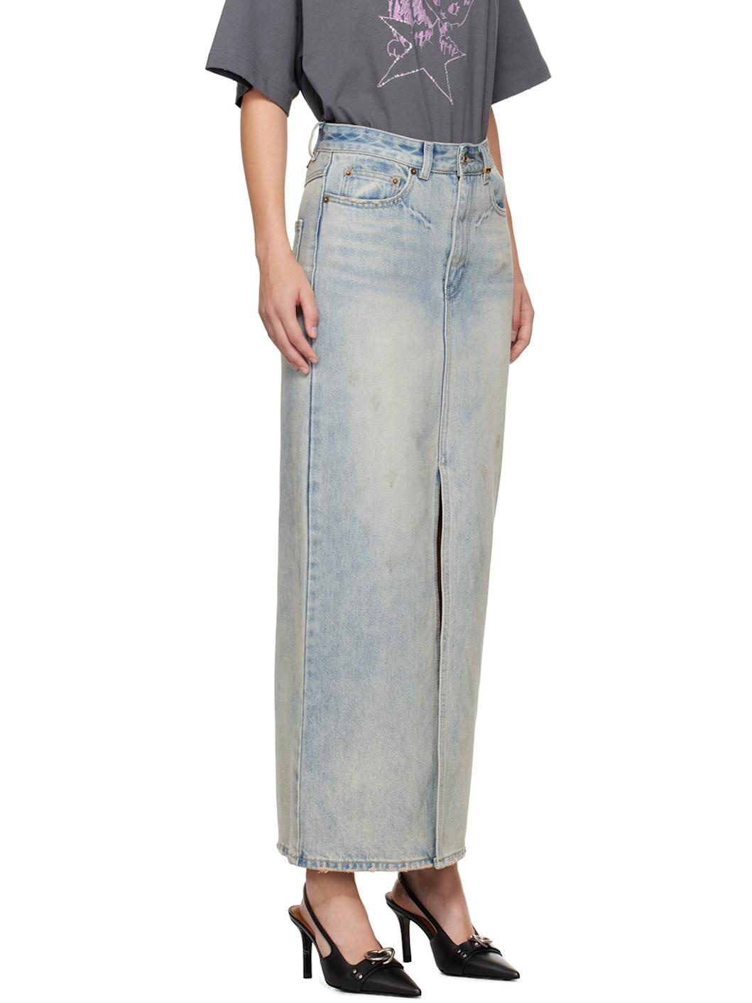 Blue Washed Denim Maxi Skirt - 2