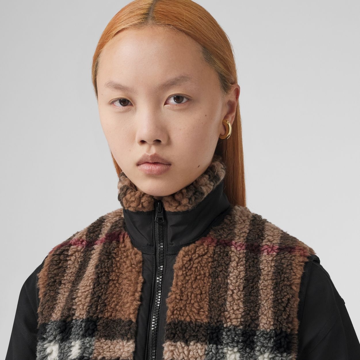 Check Wool Cashmere Blend Fleece Gilet - 5