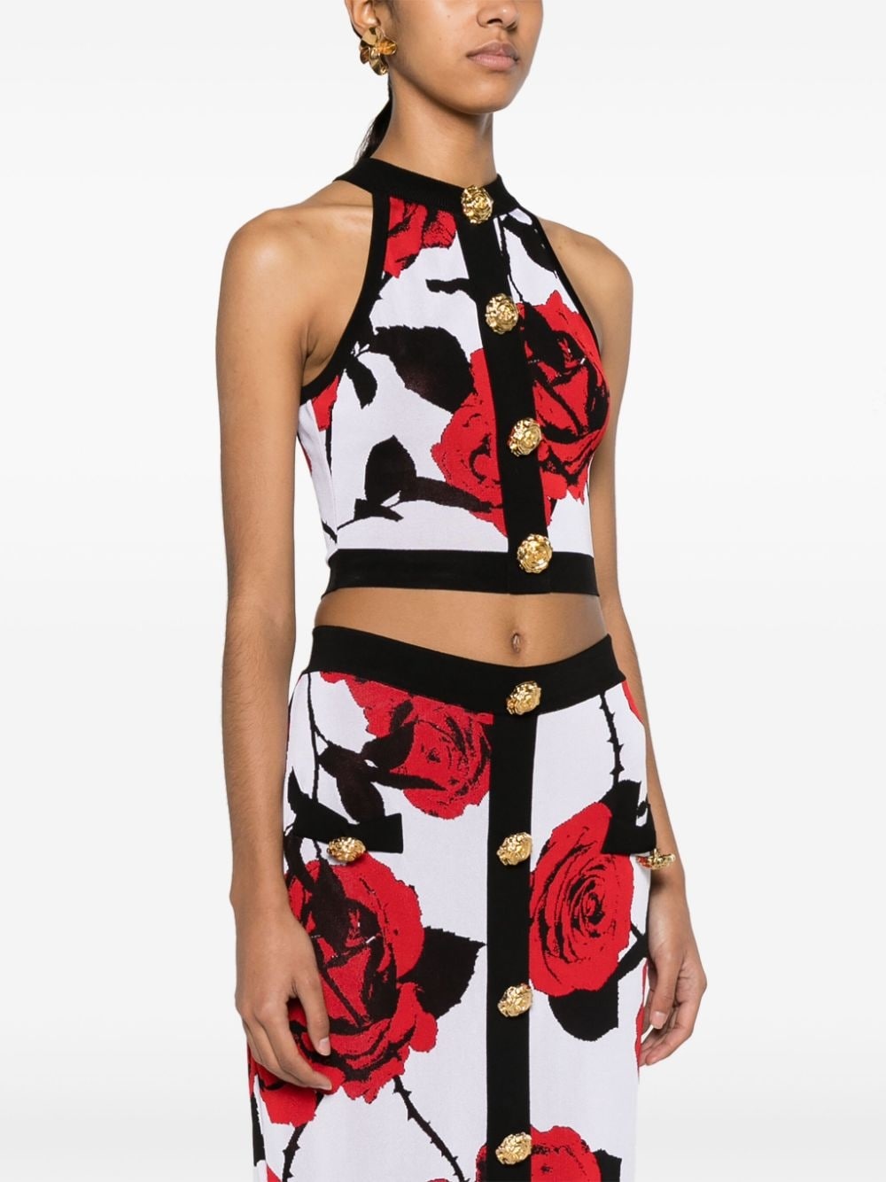 rose-jacquard crop top - 3