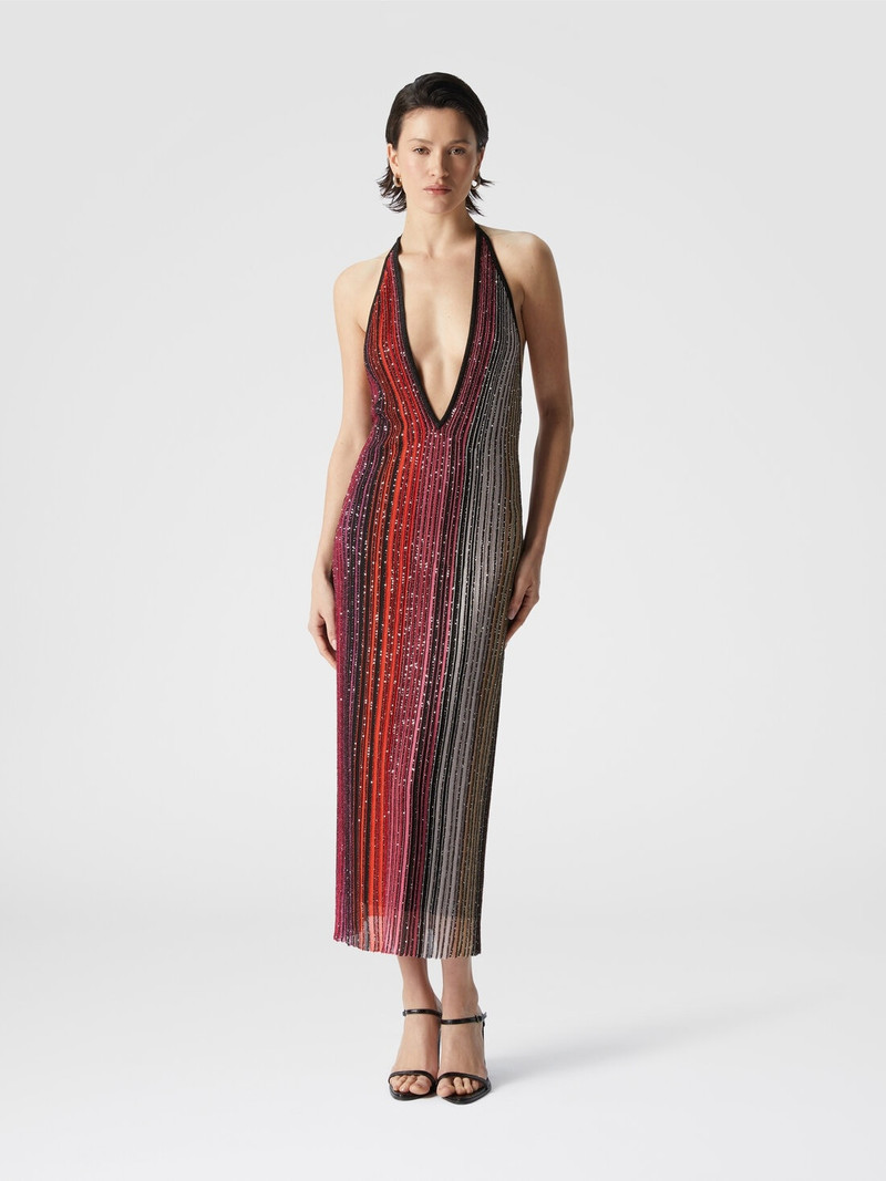 Missoni Striped partialized midi dress with sequins and V-neck outlook