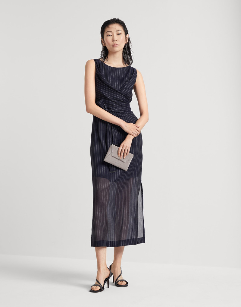 Cotton sparkling stripe gauze wrap dress with monili 5