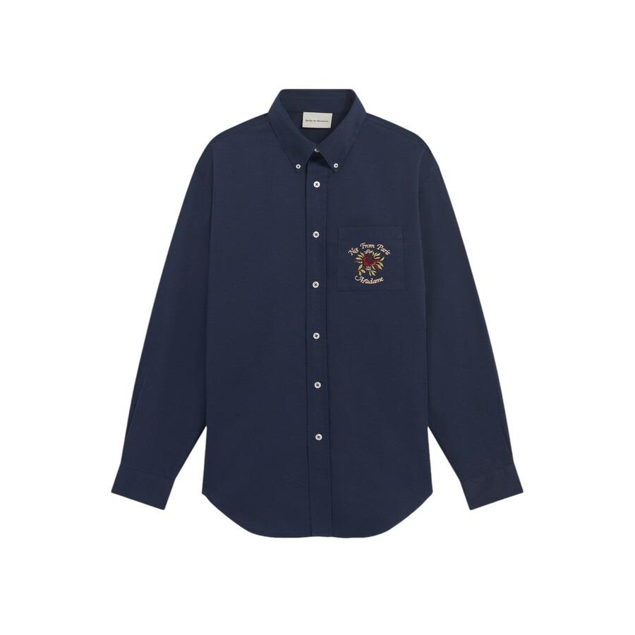 Drole De Monsieur Men's Navy La Chemise Slogan Fleurs Shirt - 5