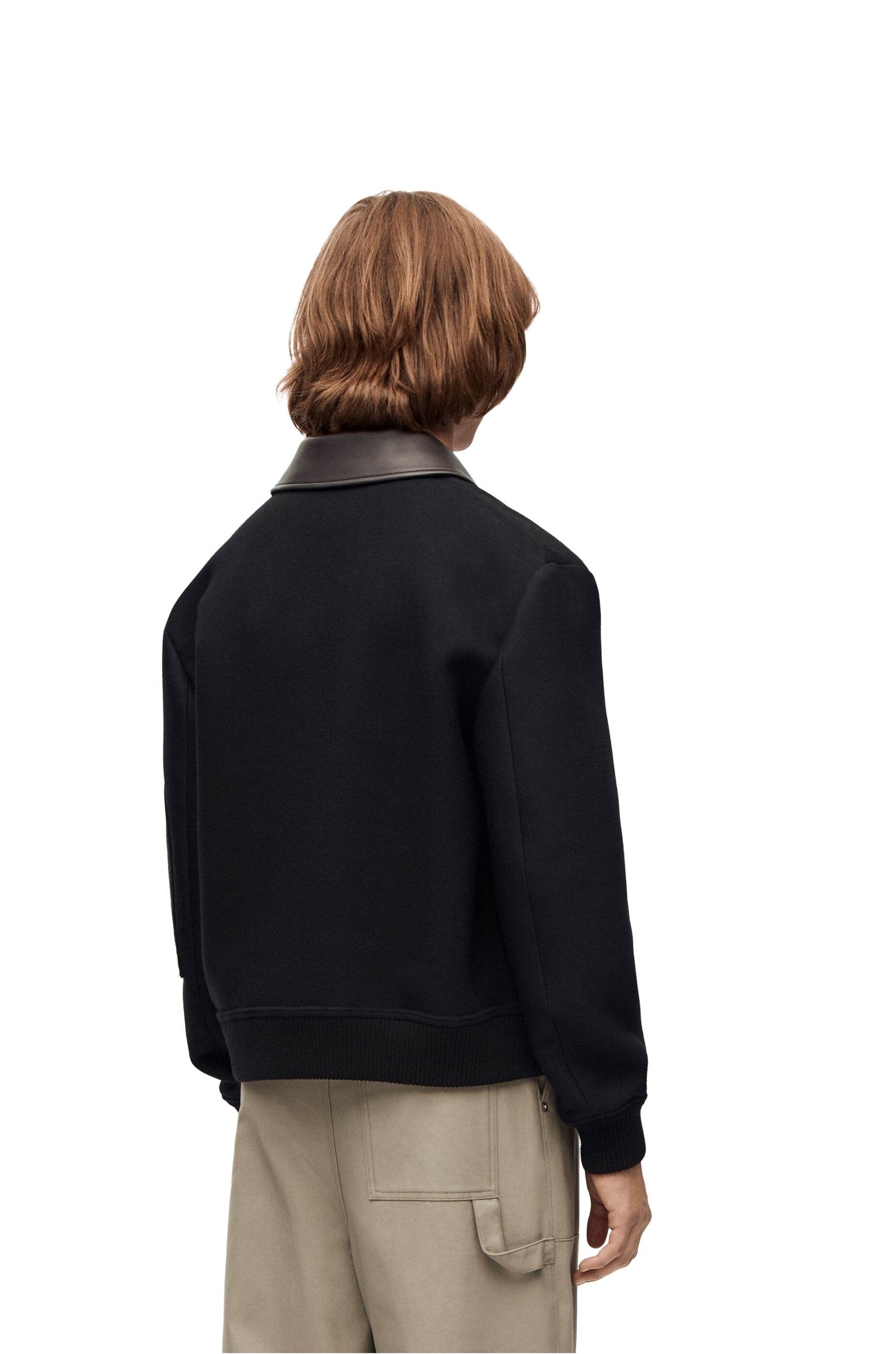 Leather collar bomber jacket in wool and silk - 4