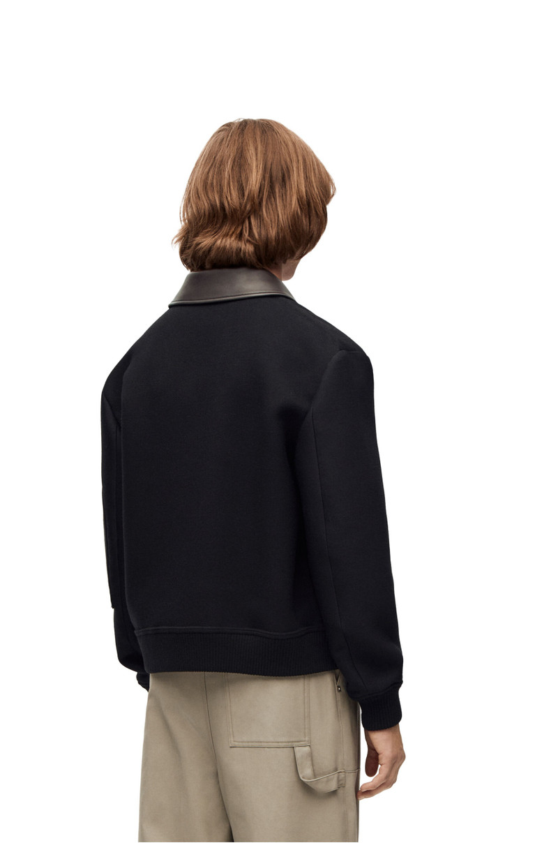 Leather collar bomber jacket in wool and silk 4