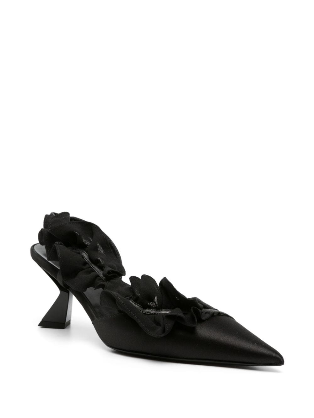 ruffle-detailed satin slingbacks - 2