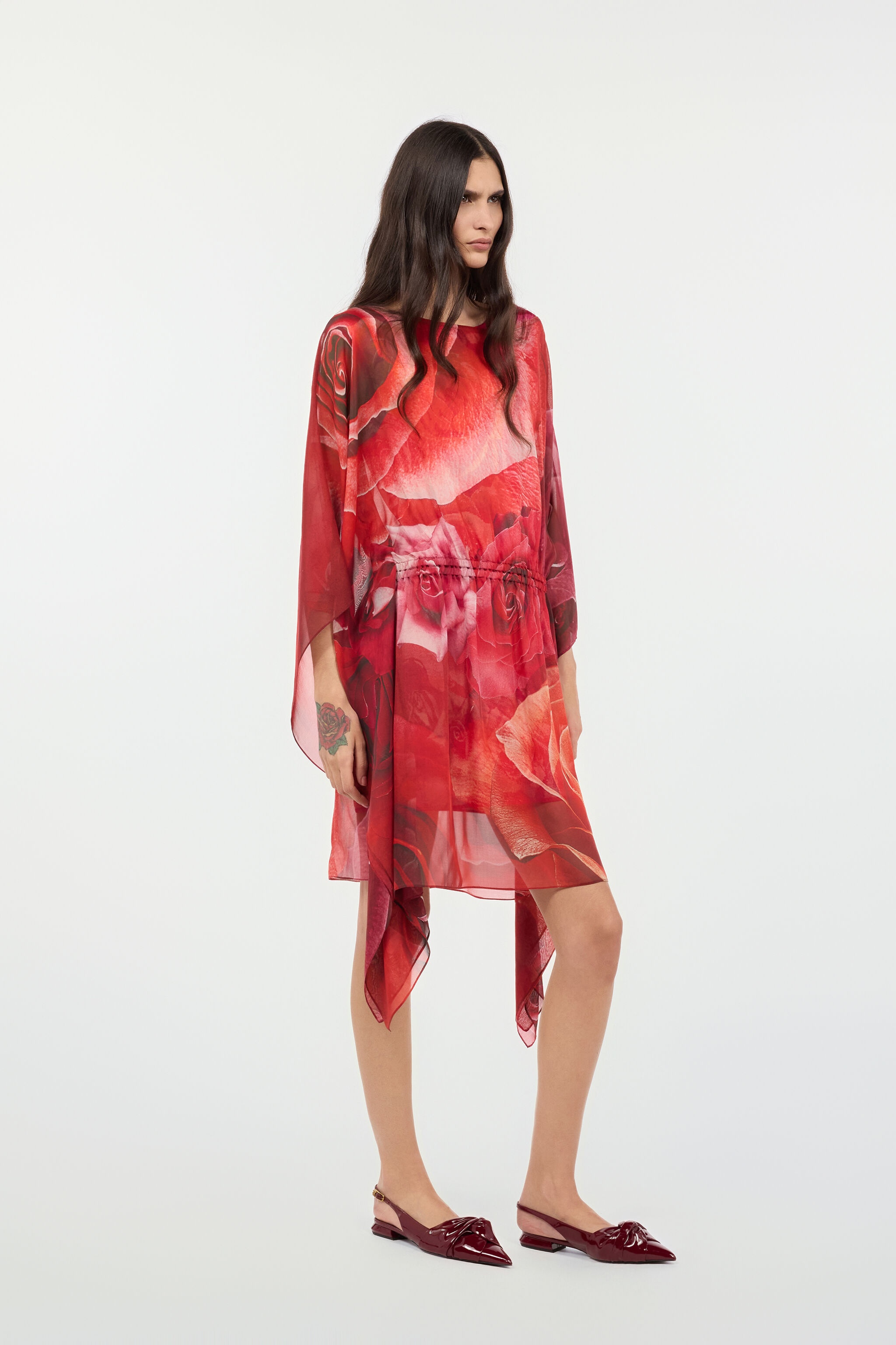 Silk Caftan With Garden Rose Print - 3