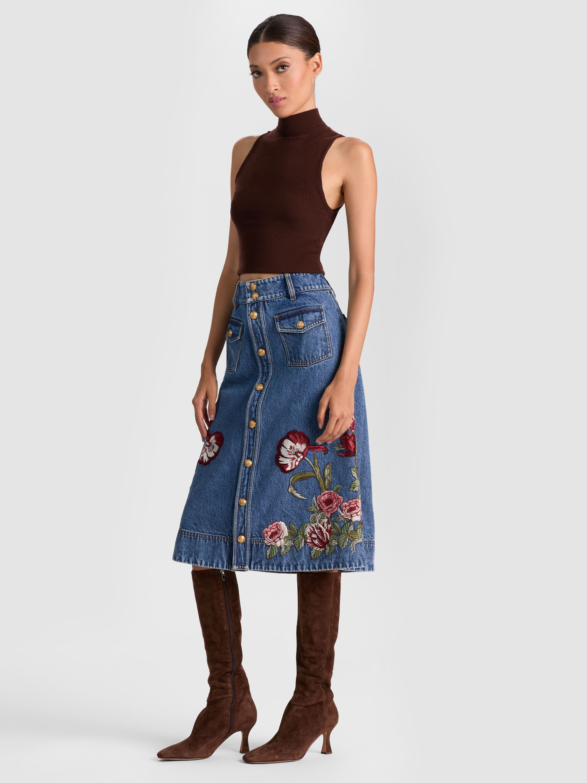 DAHLIA EMBROIDERED DENIM SKIRT - 6