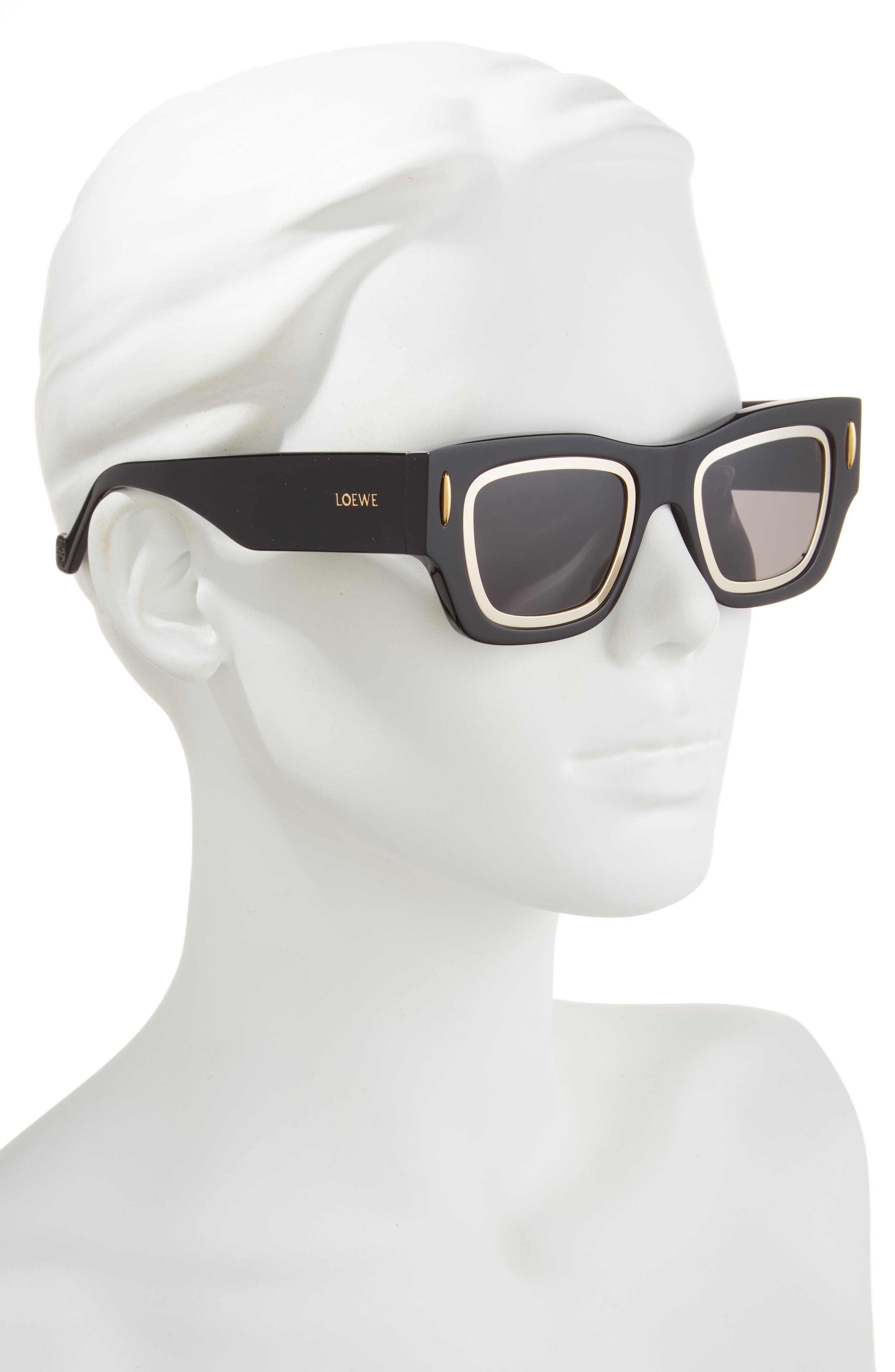 Loewe Signature Geometric Sunglasses in Shiny Black /Smoke at Nordstrom - 3