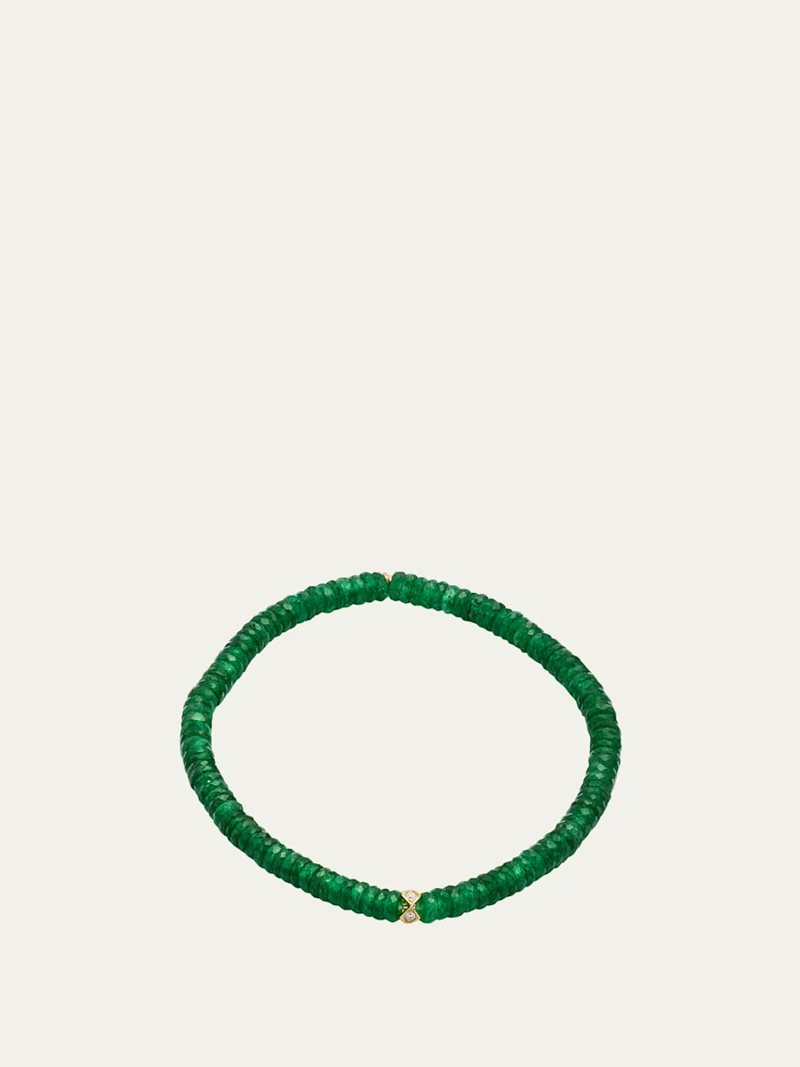 4mm Diamond Eternity Rondelle on Green Aventurine Wheel Bead Bracelet - 1