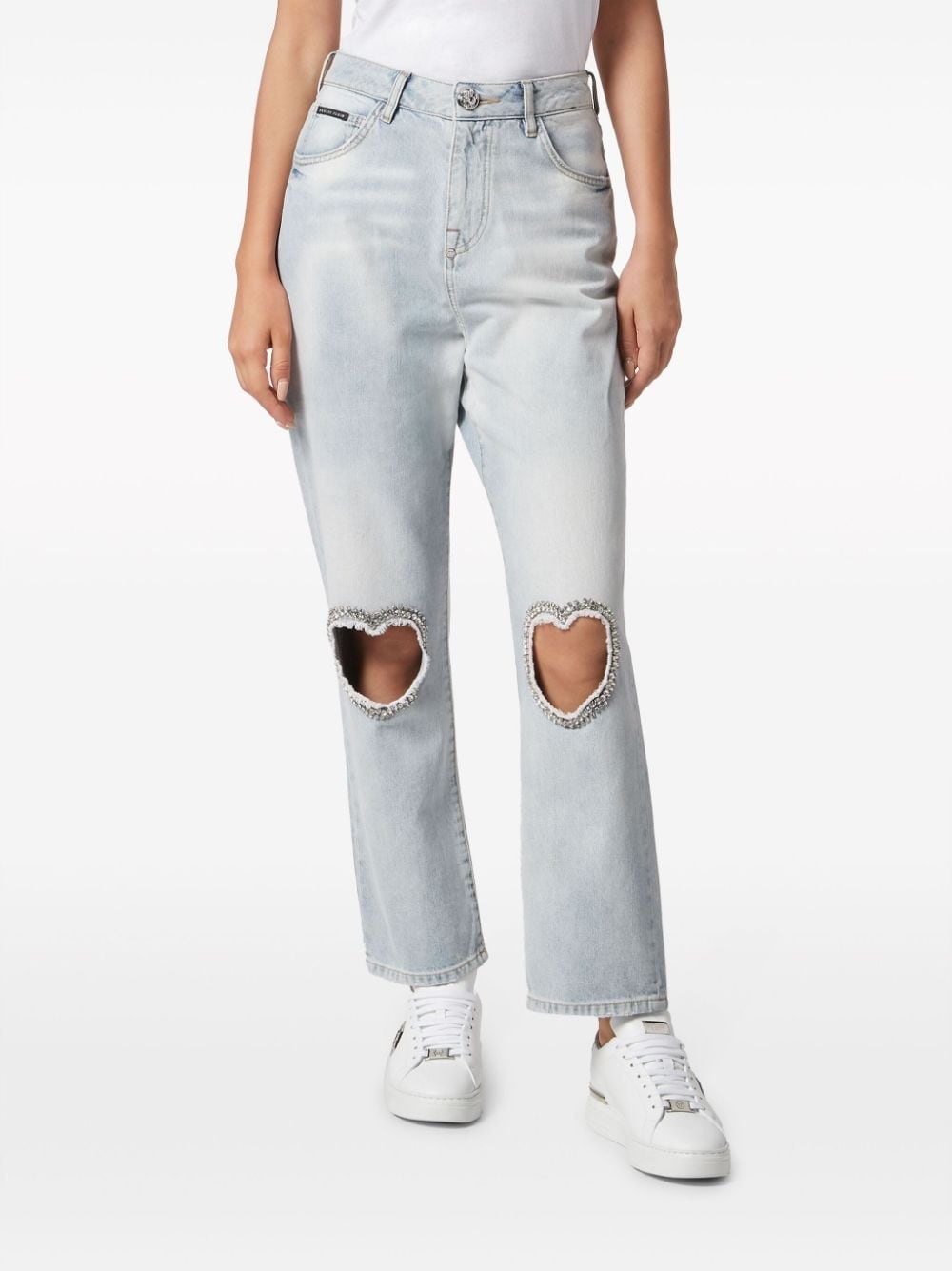 heart-patch straight jeans - 3