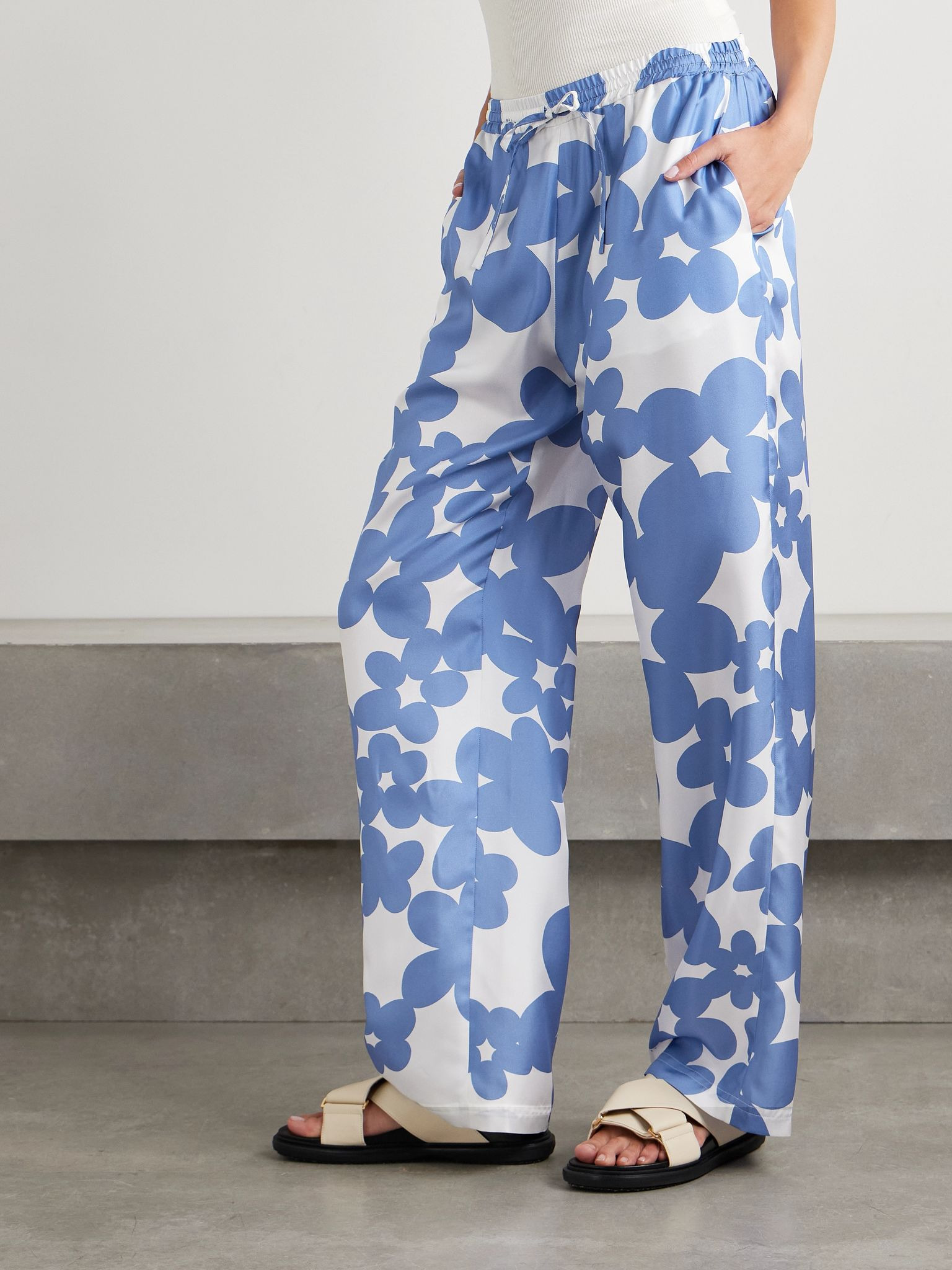 Floral-print silk-satin twill straight-leg pants Multi - 3